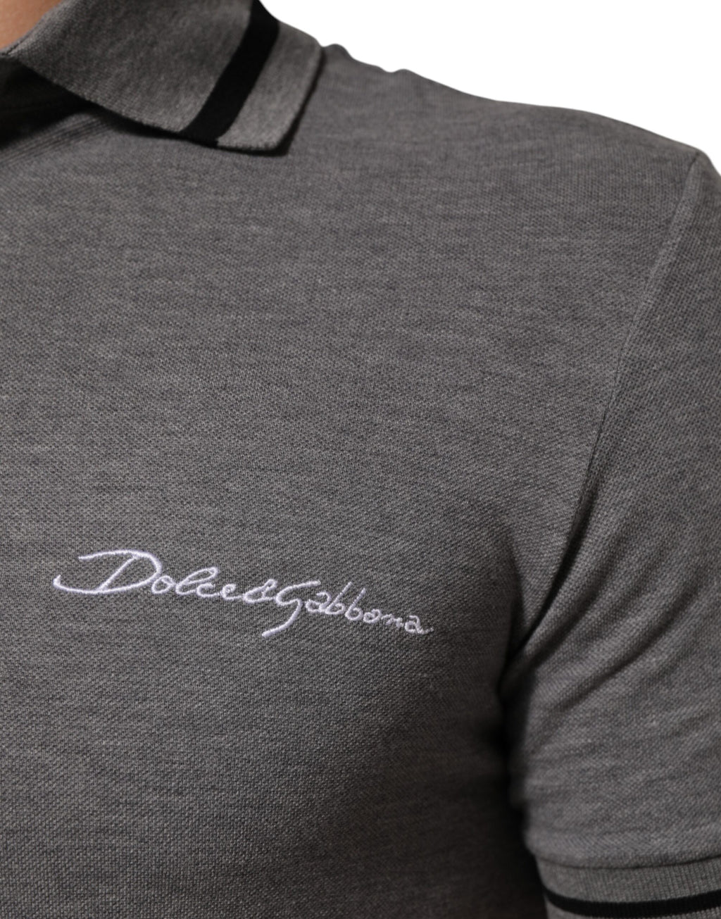 Dolce & Gabbana Grey Polo Shirt with Logo Embroidery and Collar