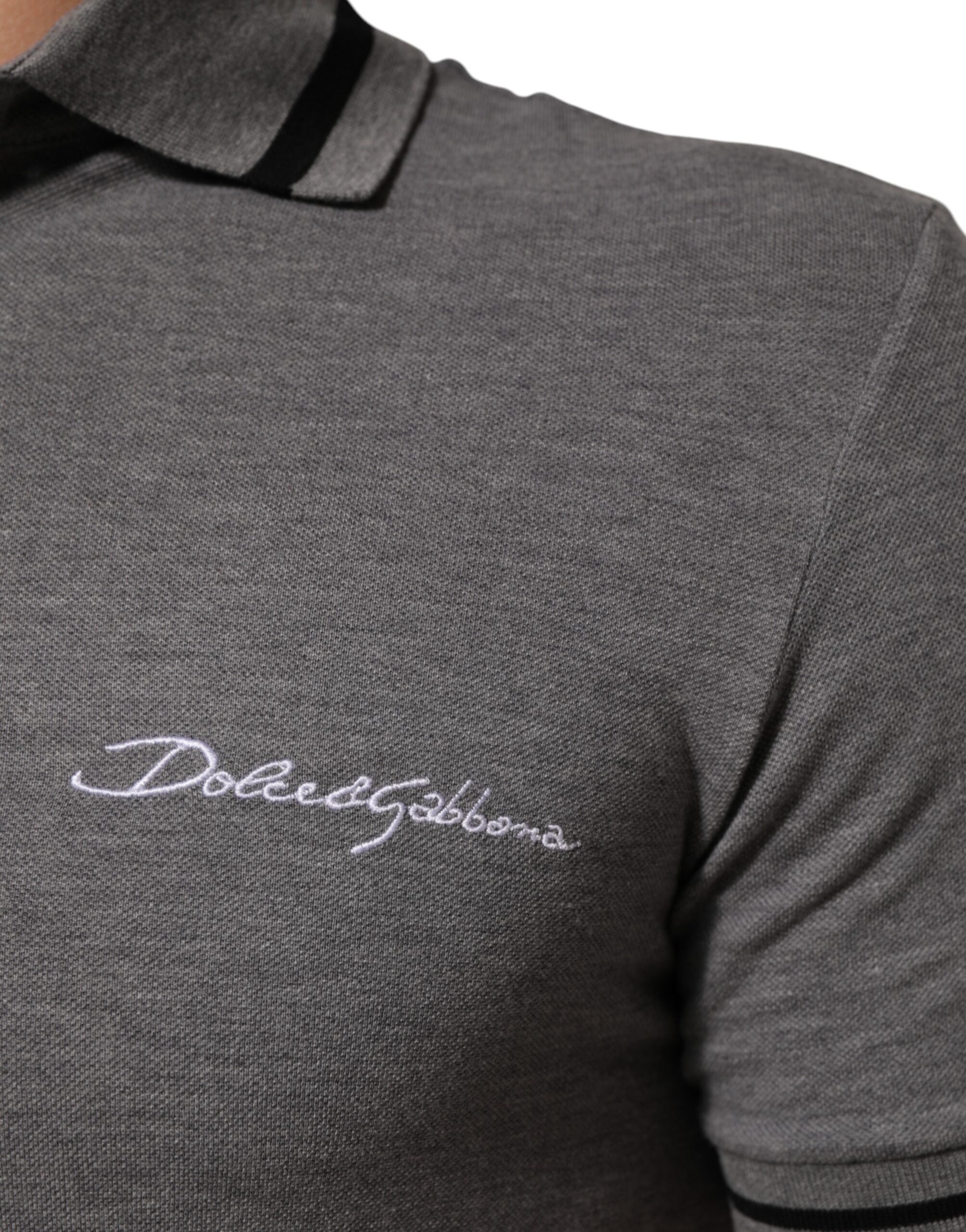 Dolce & Gabbana Grey Polo Shirt with Logo Embroidery and Collar