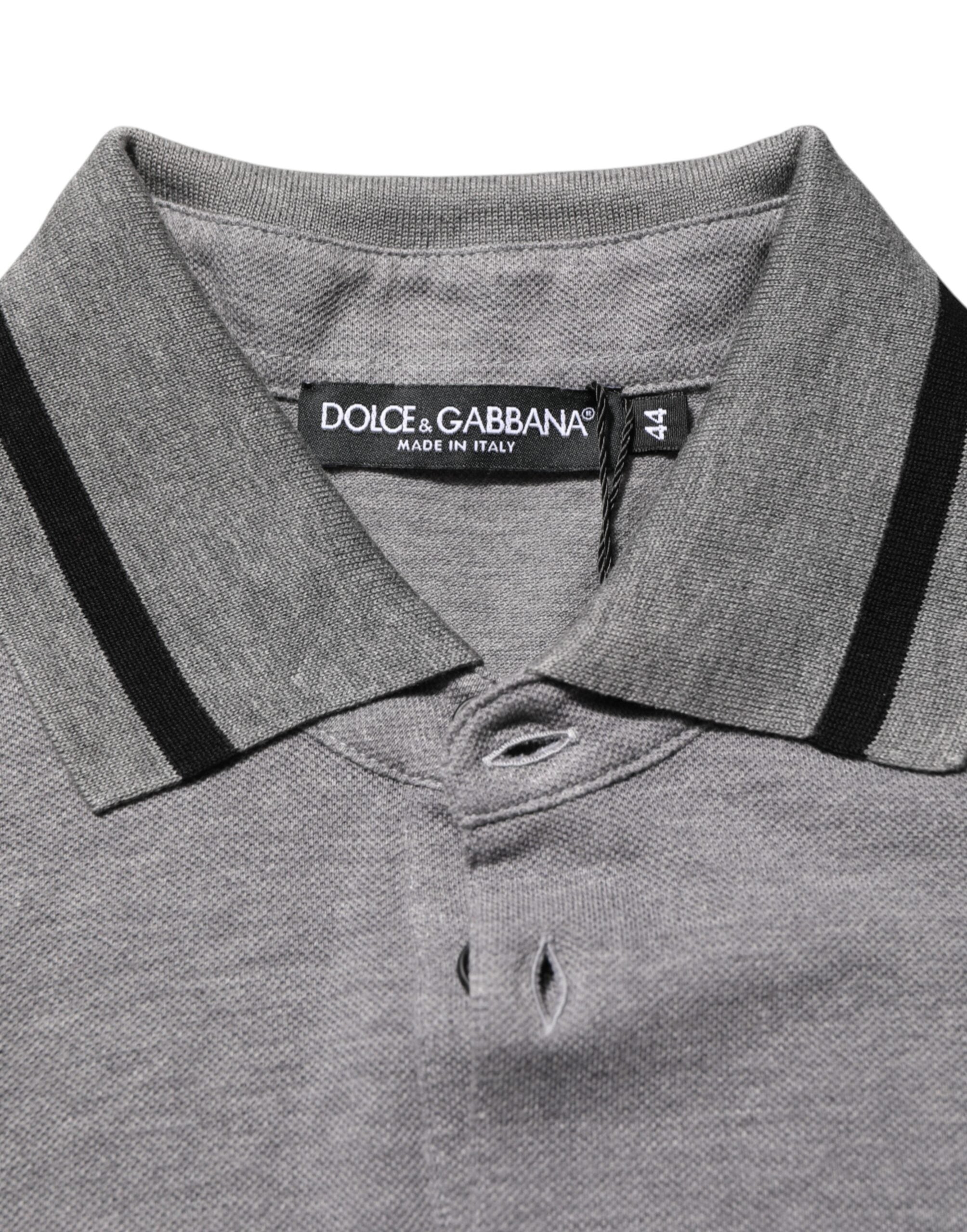 Dolce & Gabbana Grey Polo Shirt with Logo Embroidery and Collar