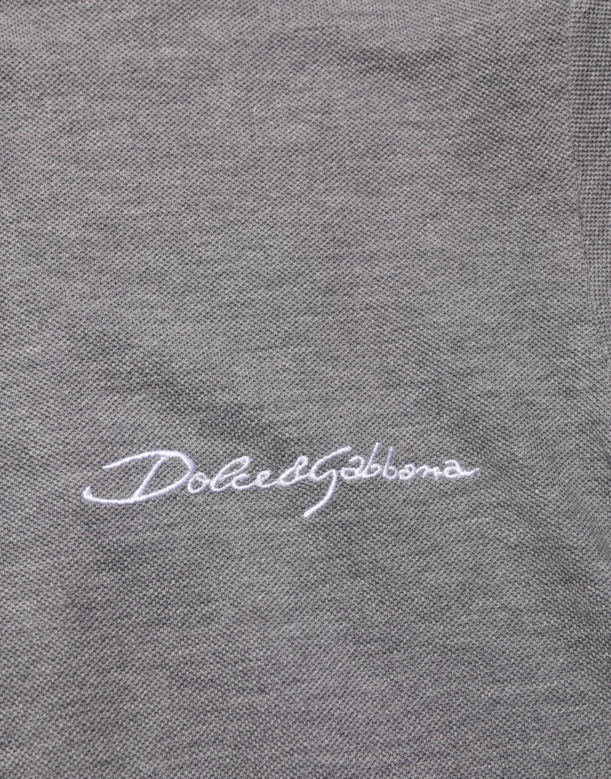 Dolce & Gabbana Grey Polo Shirt with Logo Embroidery and Collar