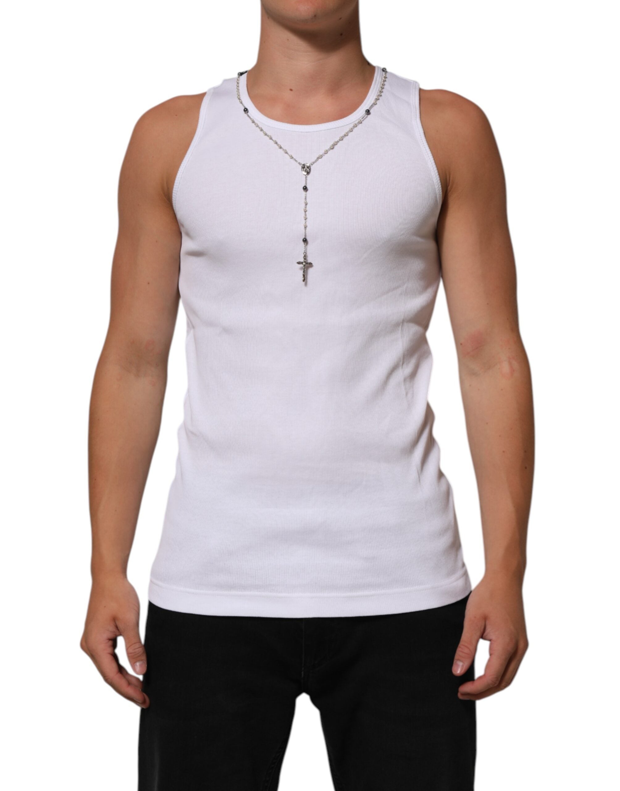 Dolce & Gabbana Weißes Baumwolle Kette Halskette Tank Top T-Shirt