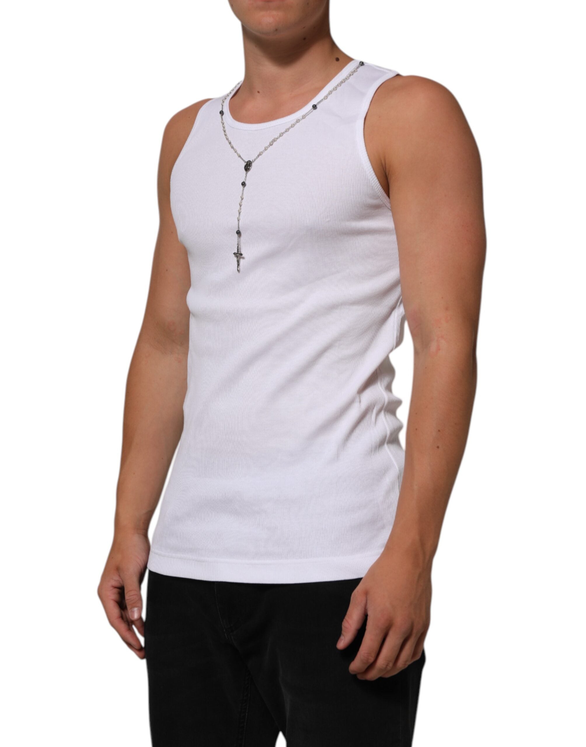 Dolce & Gabbana Weißes Baumwolle Kette Halskette Tank Top T-Shirt