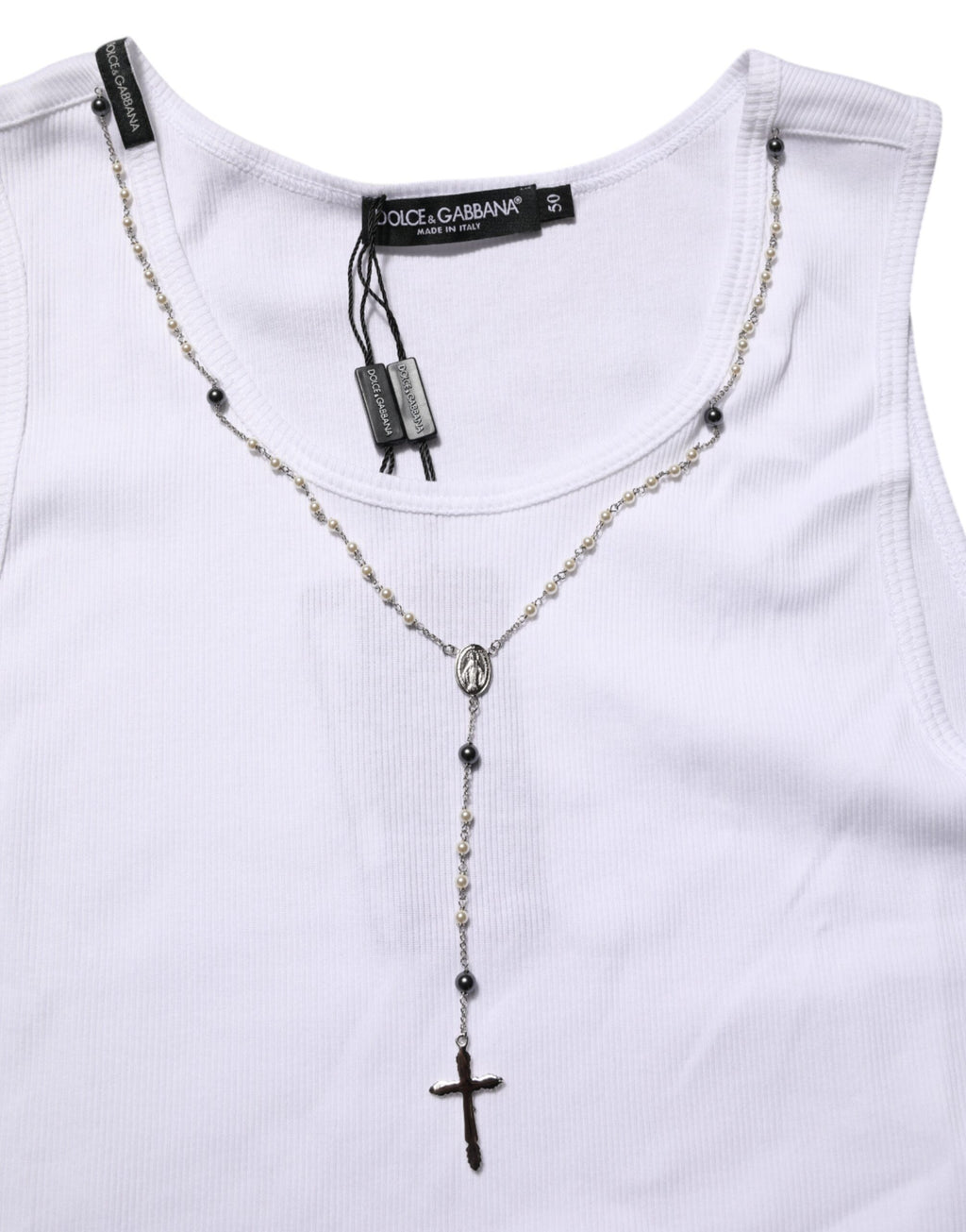 Dolce & Gabbana Weißes Baumwolle Kette Halskette Tank Top T-Shirt