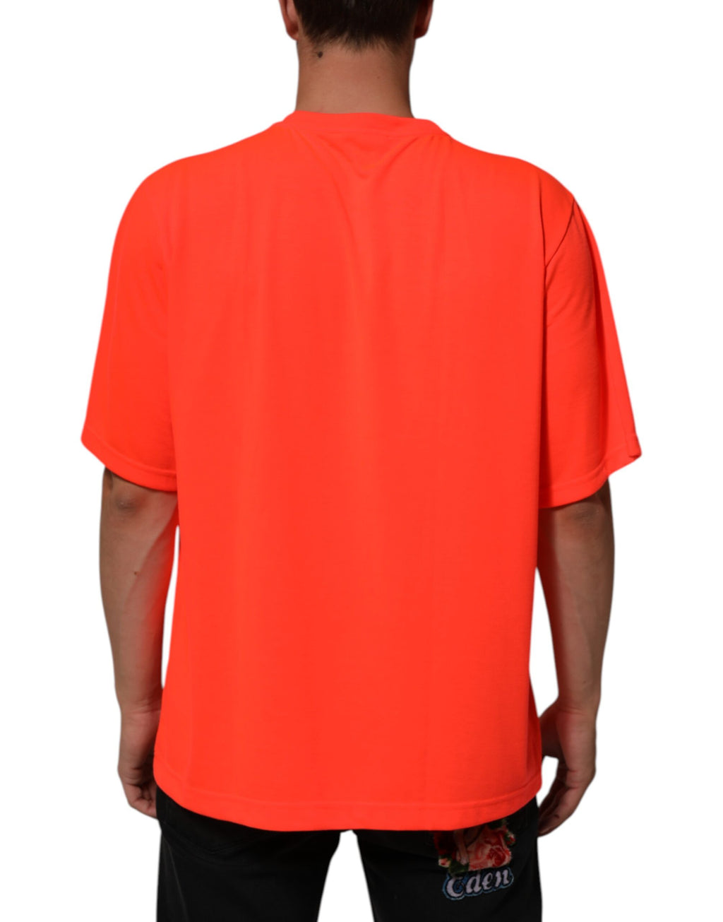 Dolce & Gabbana Neon Orange Polyester Männer T-Shirt mit Rundhalsausschnitt