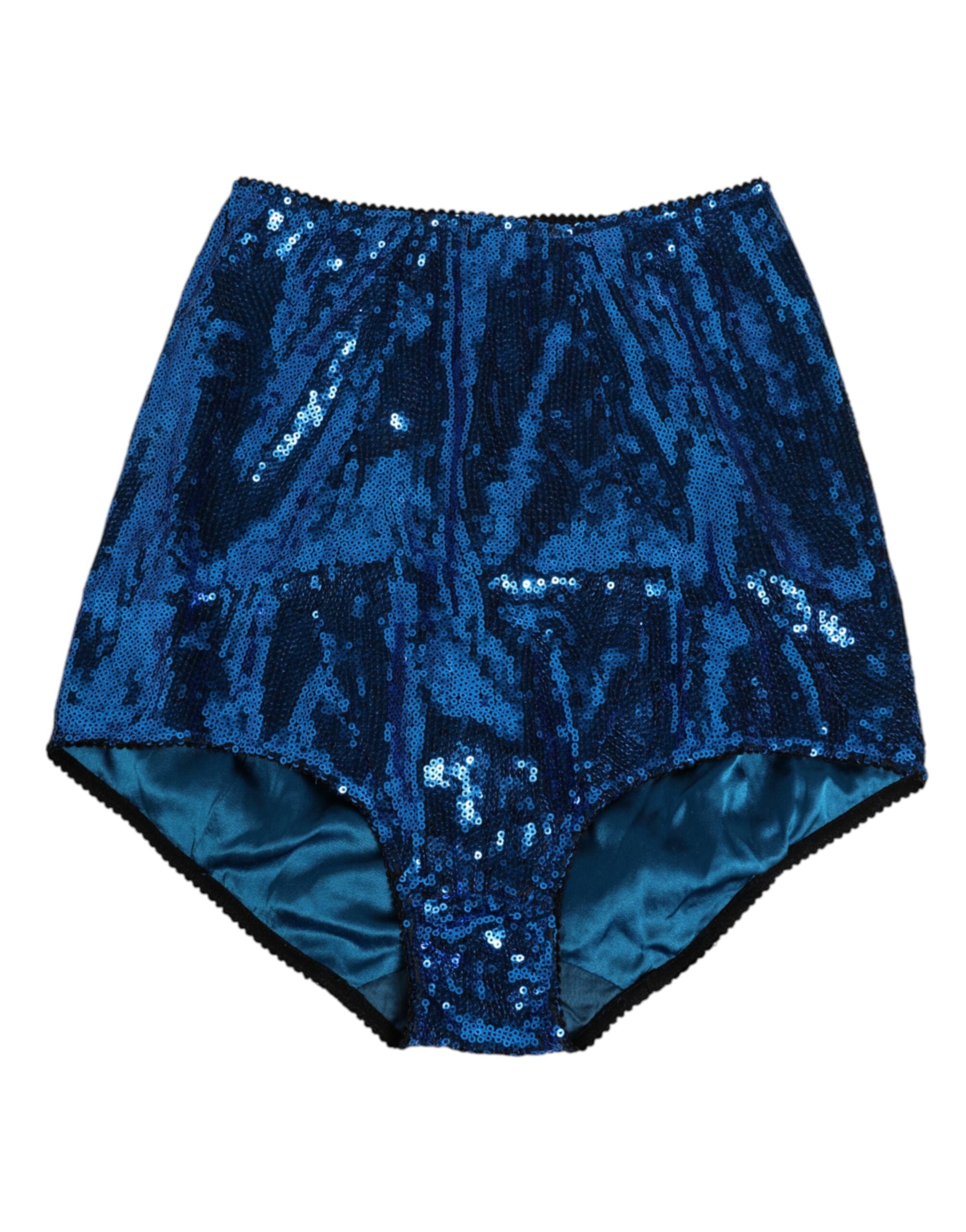 Dolce & Gabbana Blue High-Waisted Sequined Bodice Underwear
