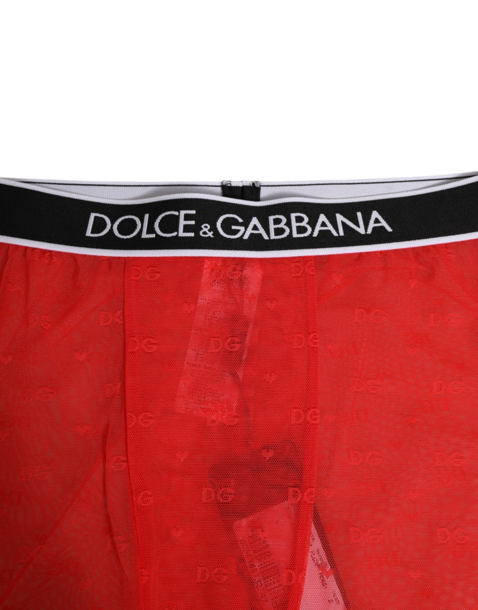 Dolce & Gabbana Red Logo Lace Tight Midi Underwear