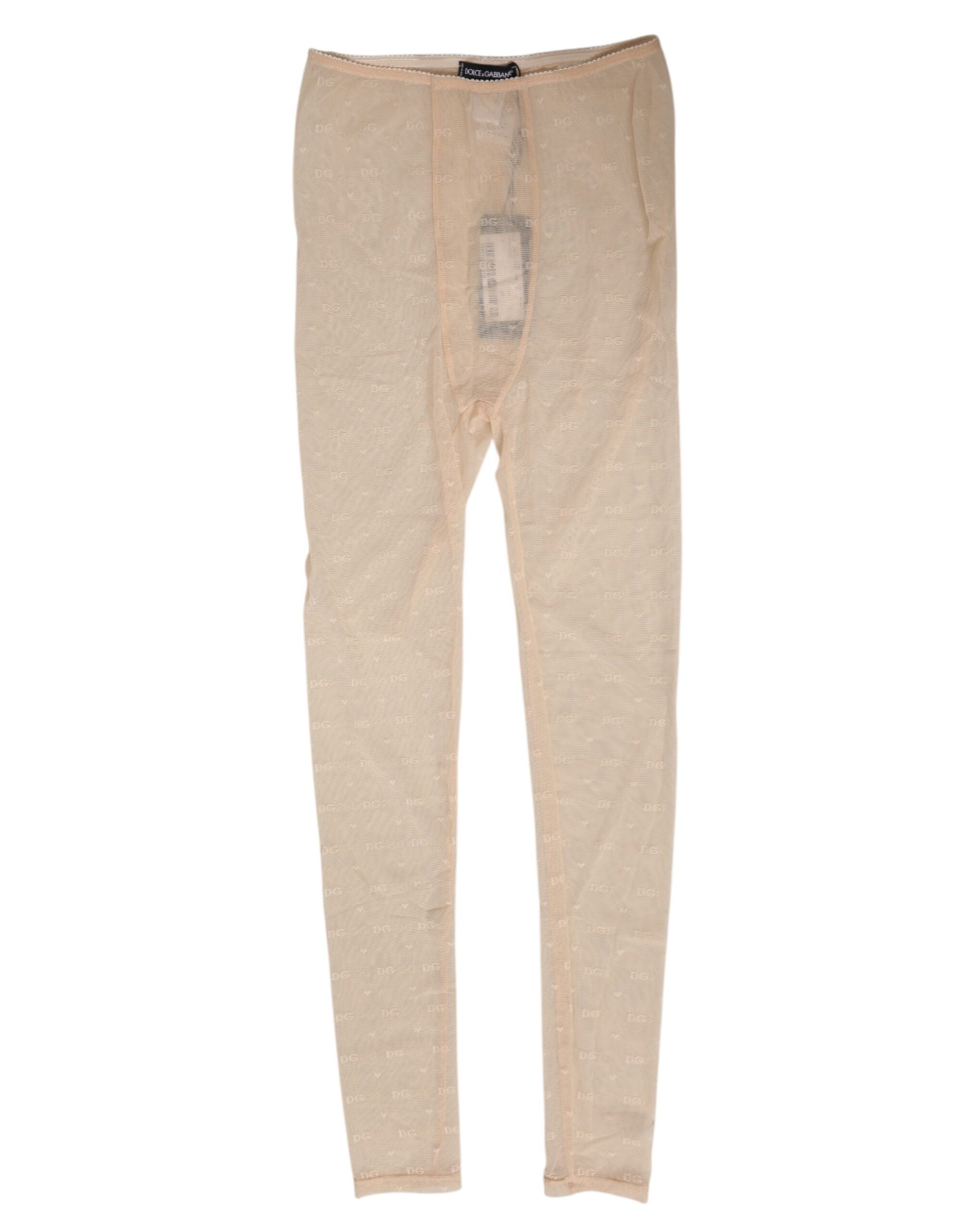 Dolce & Gabbana Beige Nylon Stretch Logo Lace Leggings Unterwäsche