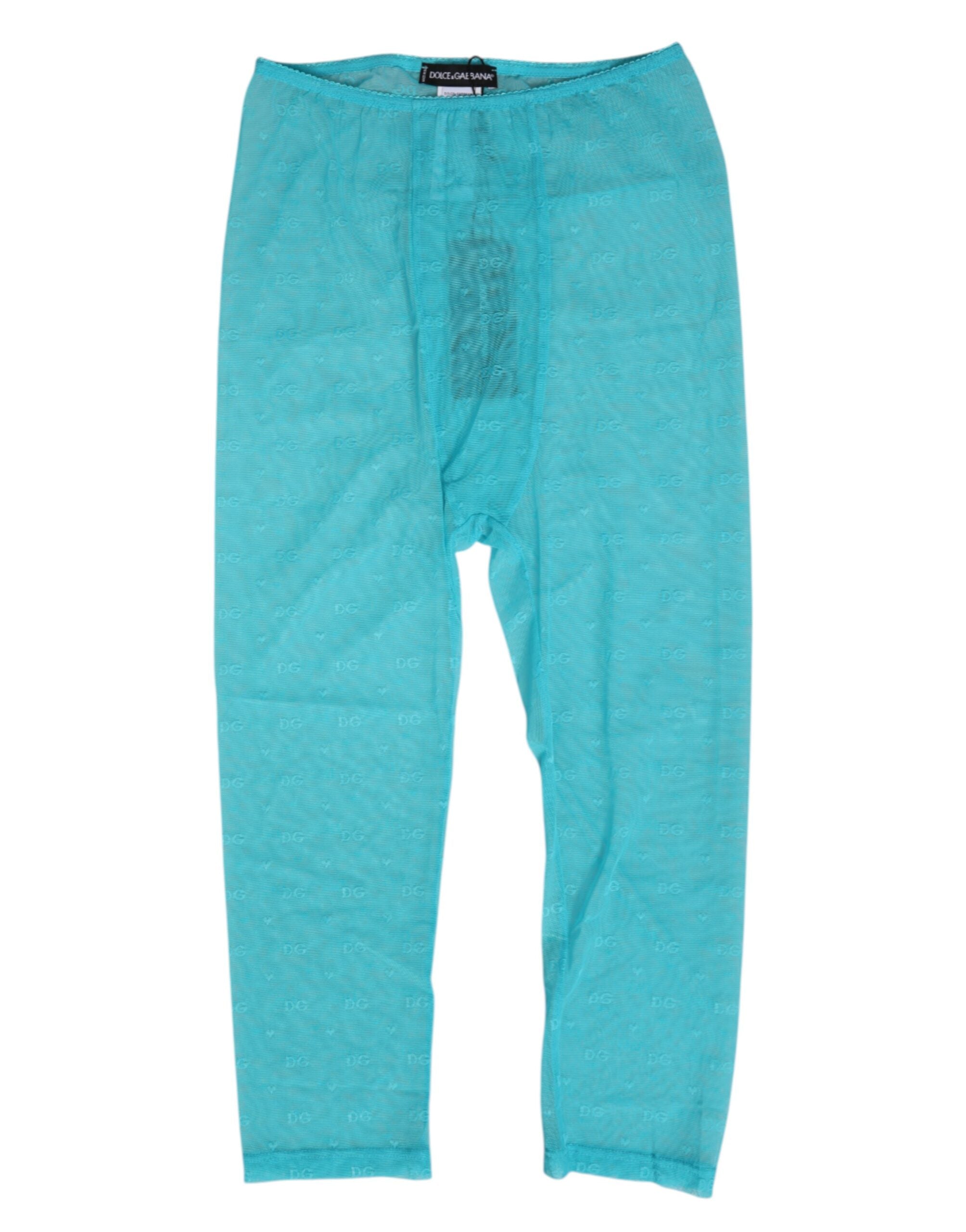 Dolce & Gabbana Hellblaue Logo-Spitze Enge Midi-Hose Unterwäsche
