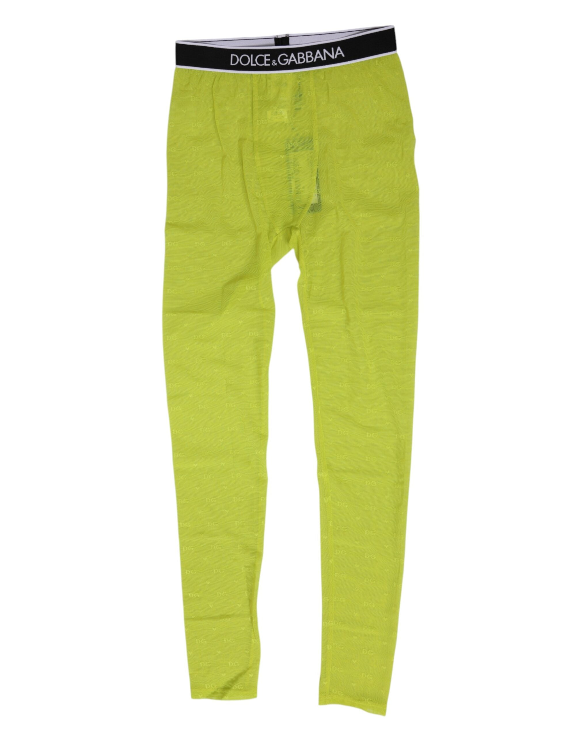 Dolce & Gabbana Neon Grün Nylon Logo Spitze Leggings Hosen Unterwäsche