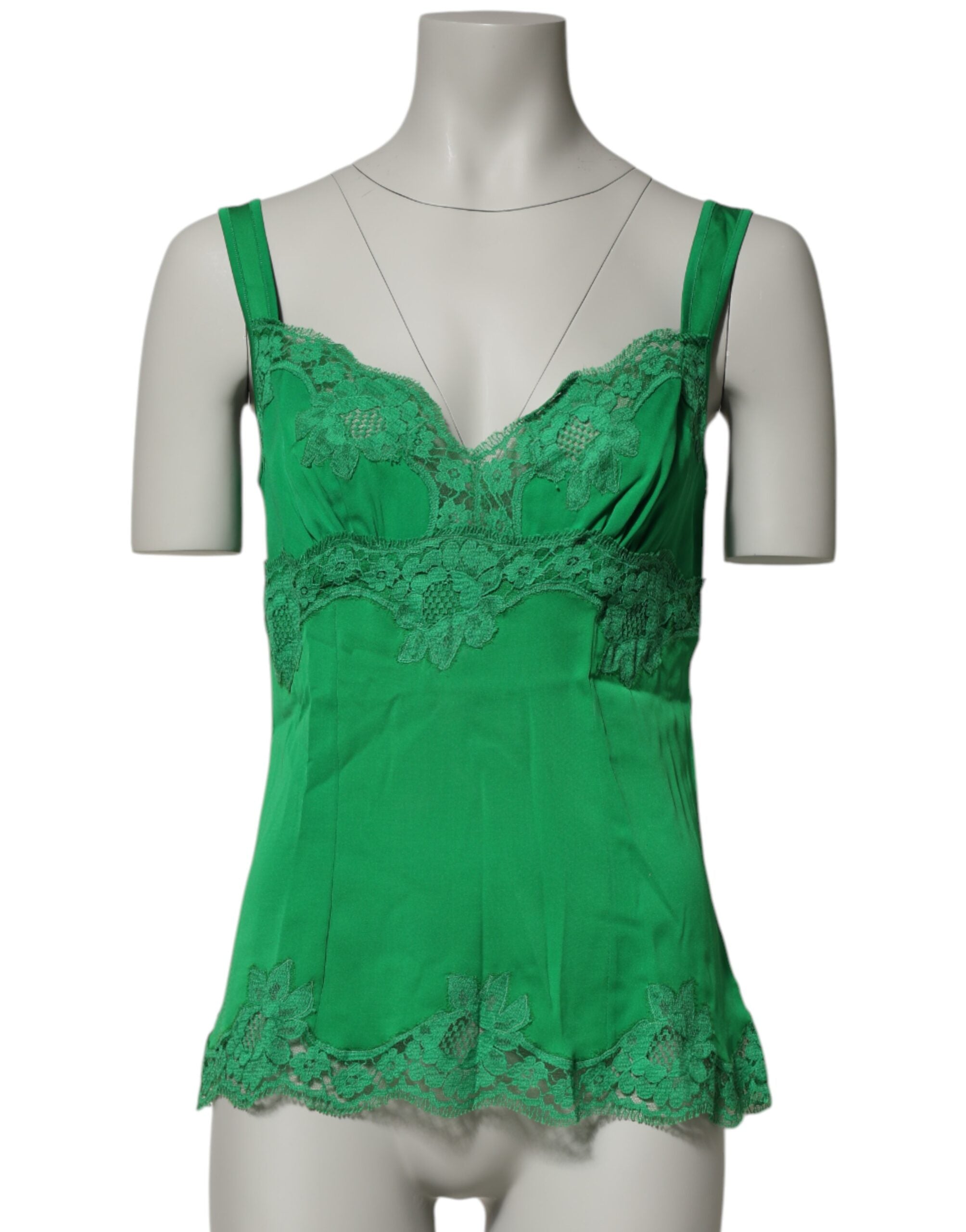 Dolce & Gabbana Green Floral Lace Camisole Tank Top Underwear