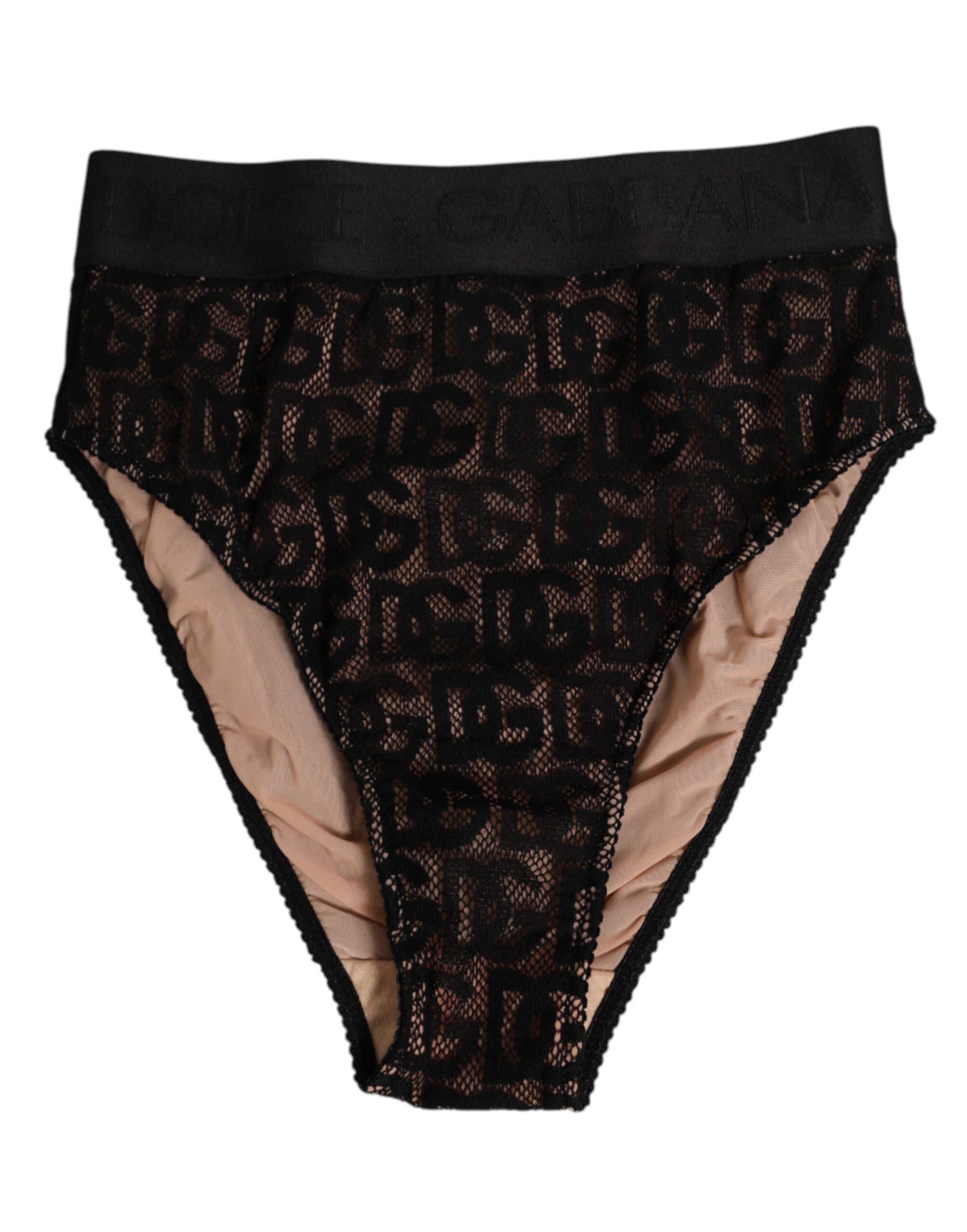 Dolce & Gabbana Black DG Logo Lace High Brief Underwear