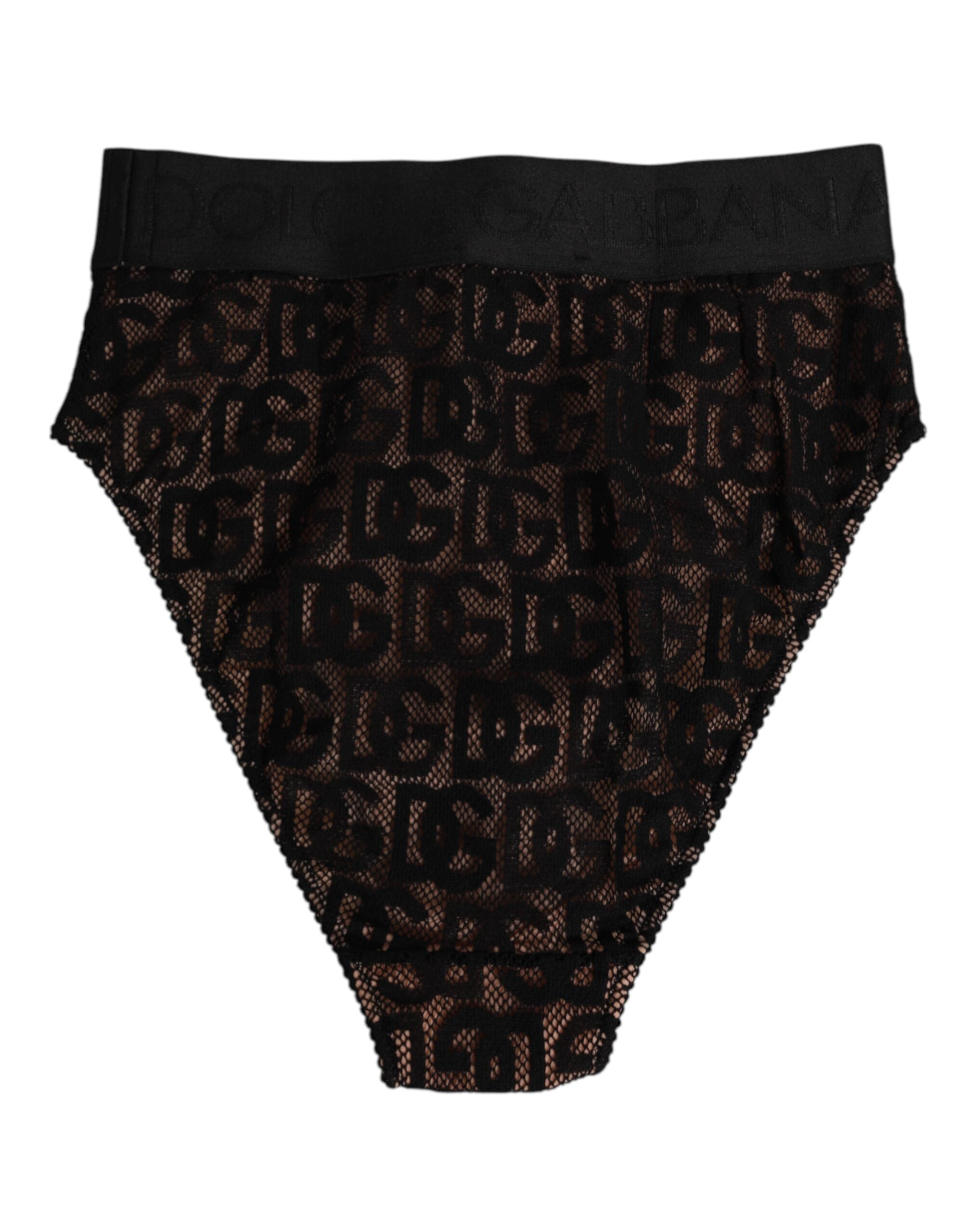 Dolce & Gabbana Black DG Logo Lace High Brief Underwear