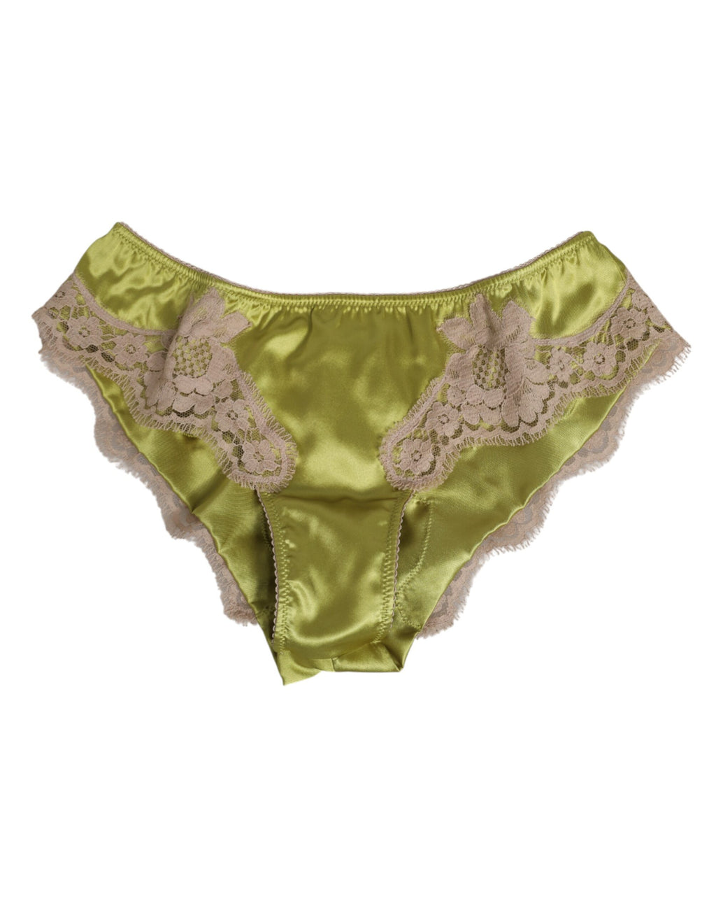 Dolce & Gabbana Green Silk Satin Floral Lace Trim Panties Underwear