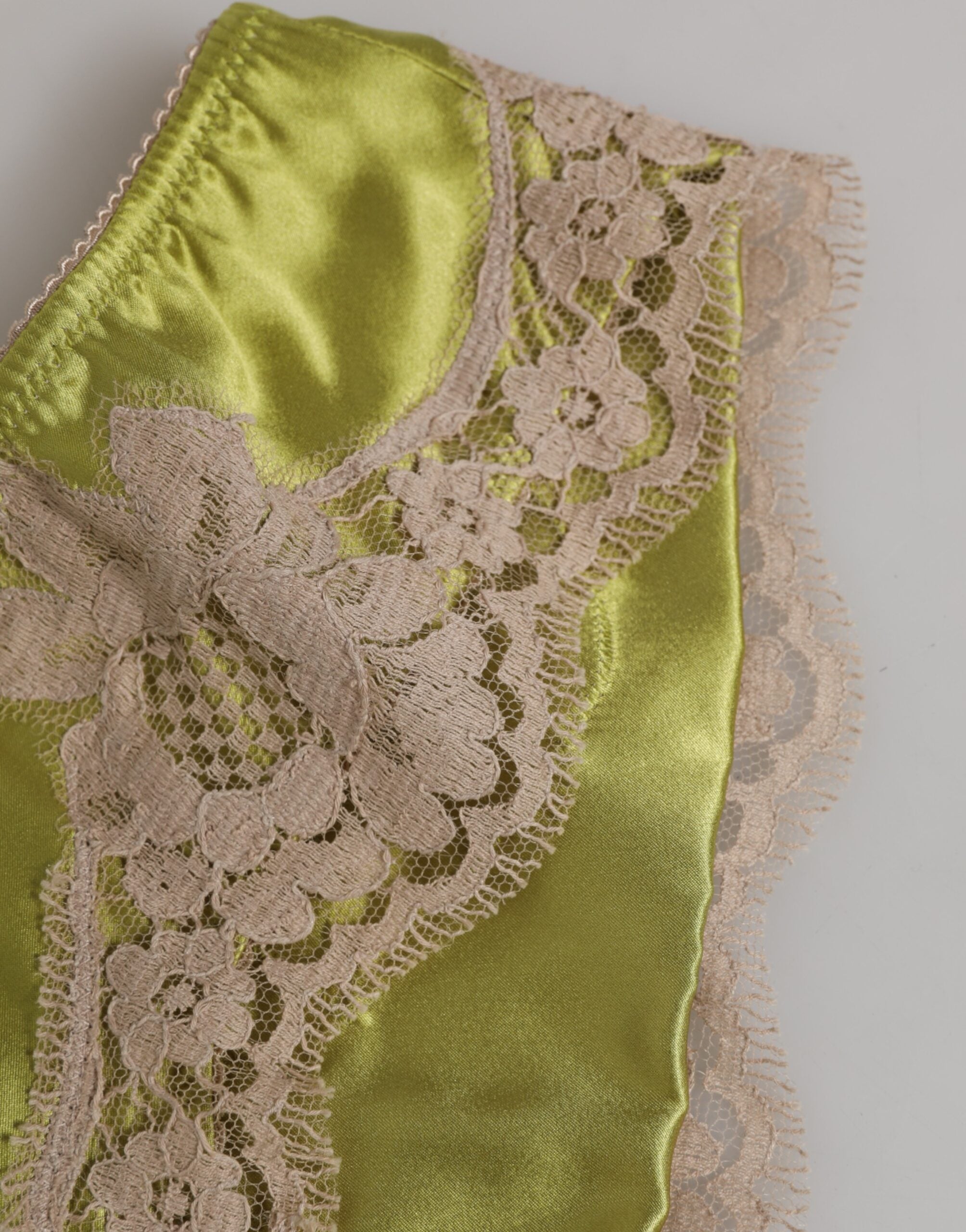 Dolce & Gabbana Green Silk Satin Floral Lace Trim Panties Underwear