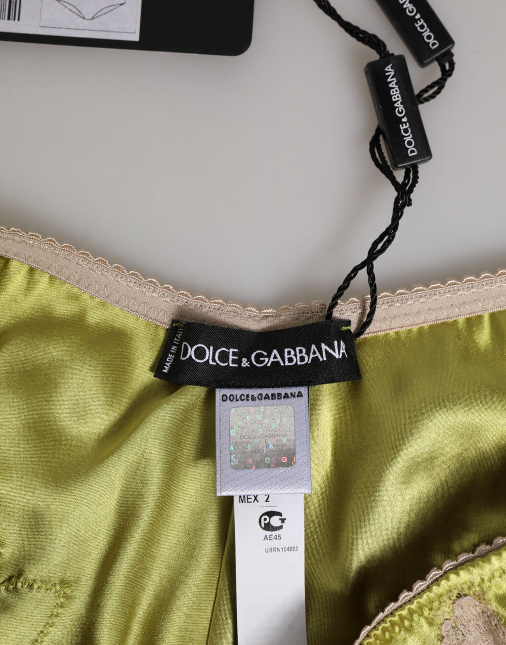 Dolce & Gabbana Green Silk Satin Floral Lace Trim Panties Underwear