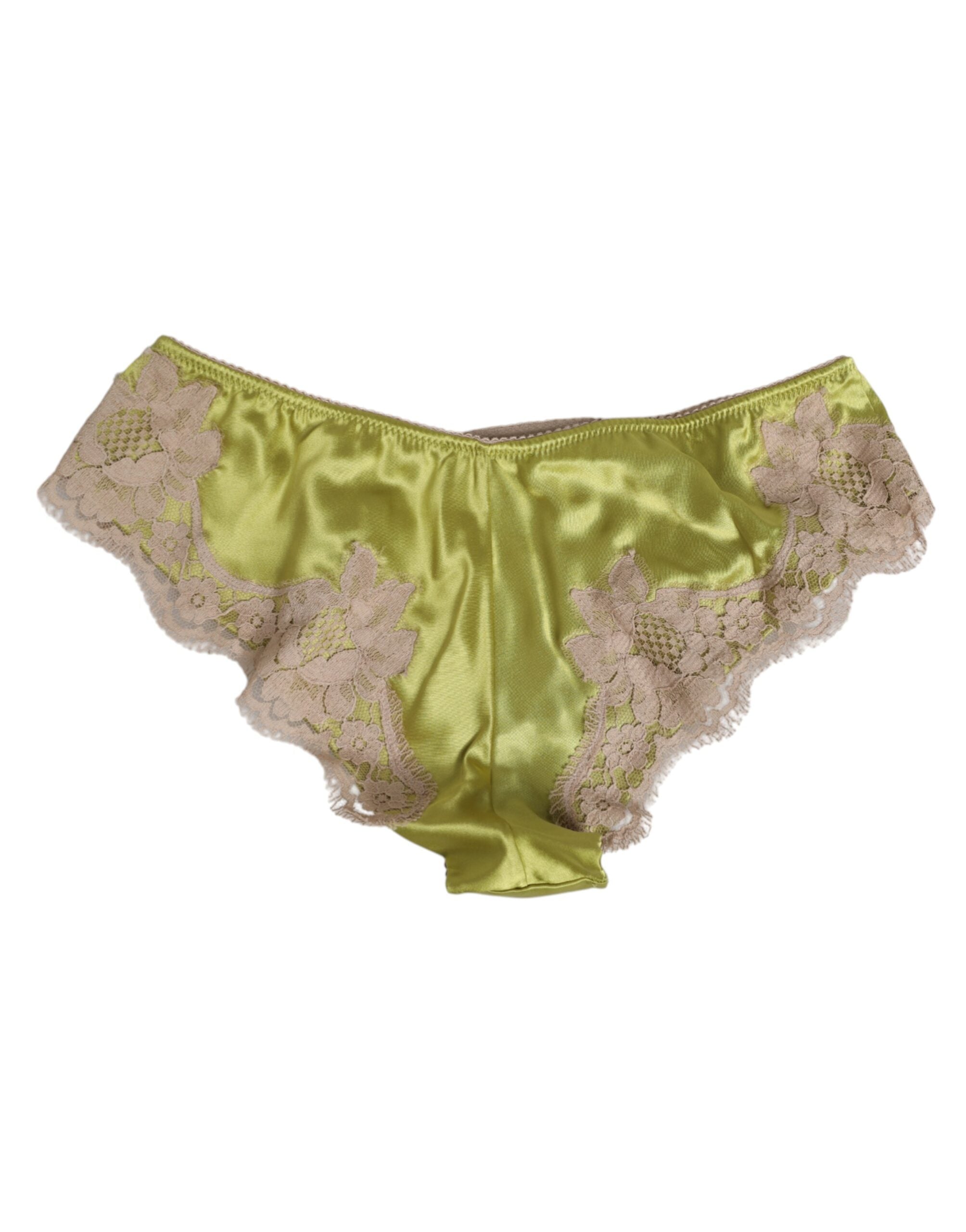 Dolce & Gabbana Green Silk Satin Floral Lace Trim Panties Underwear