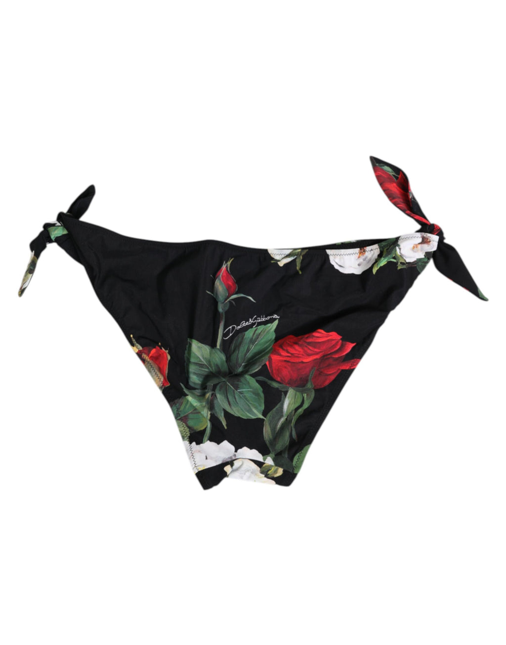 Dolce & Gabbana Black Floral Side-Tie Bikini Bottom Swimwear