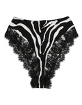 Dolce & Gabbana Black Silk Zebra Print High Waisted Lace Underwear