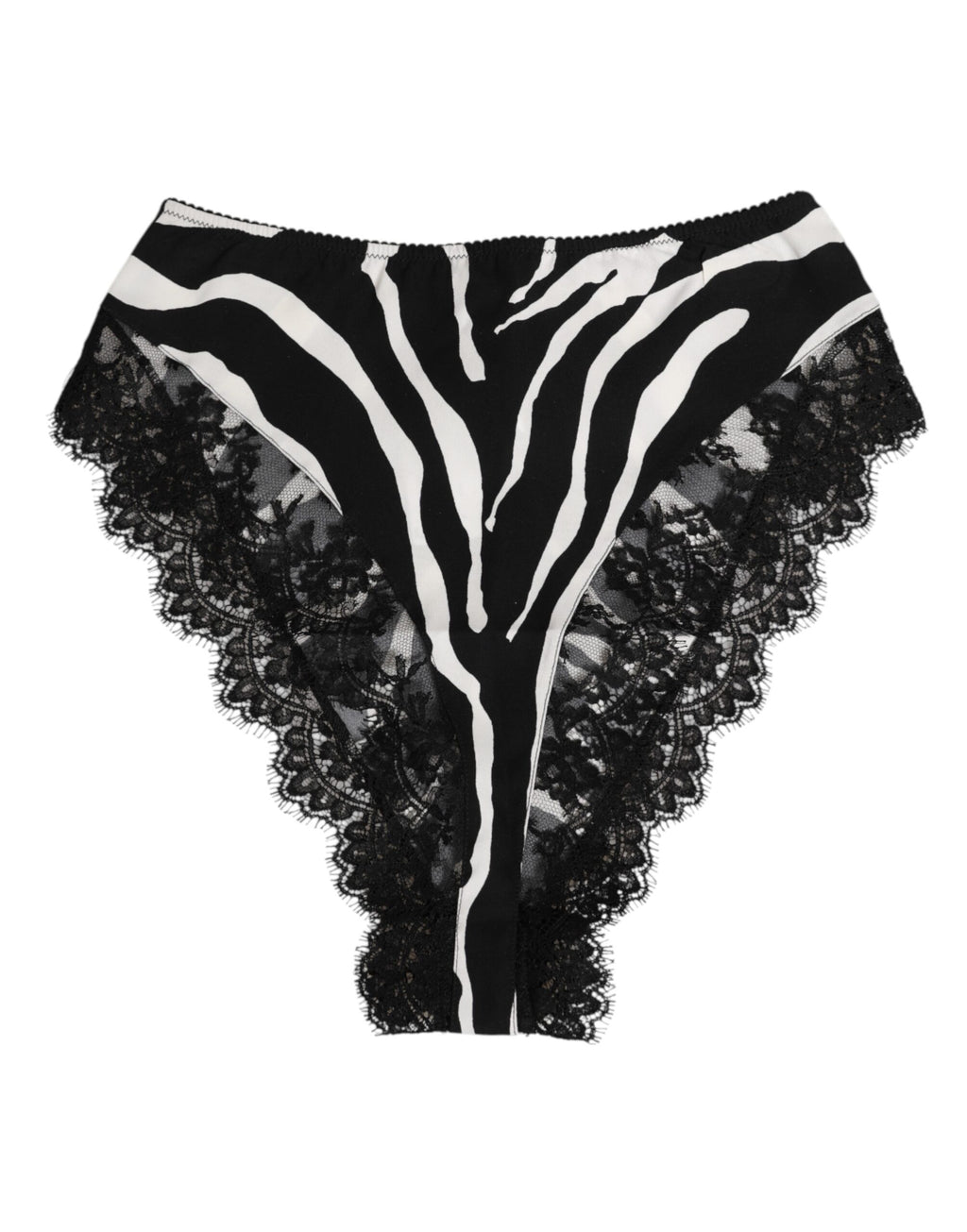 Dolce & Gabbana Black Silk Zebra Print High Waisted Lace Underwear