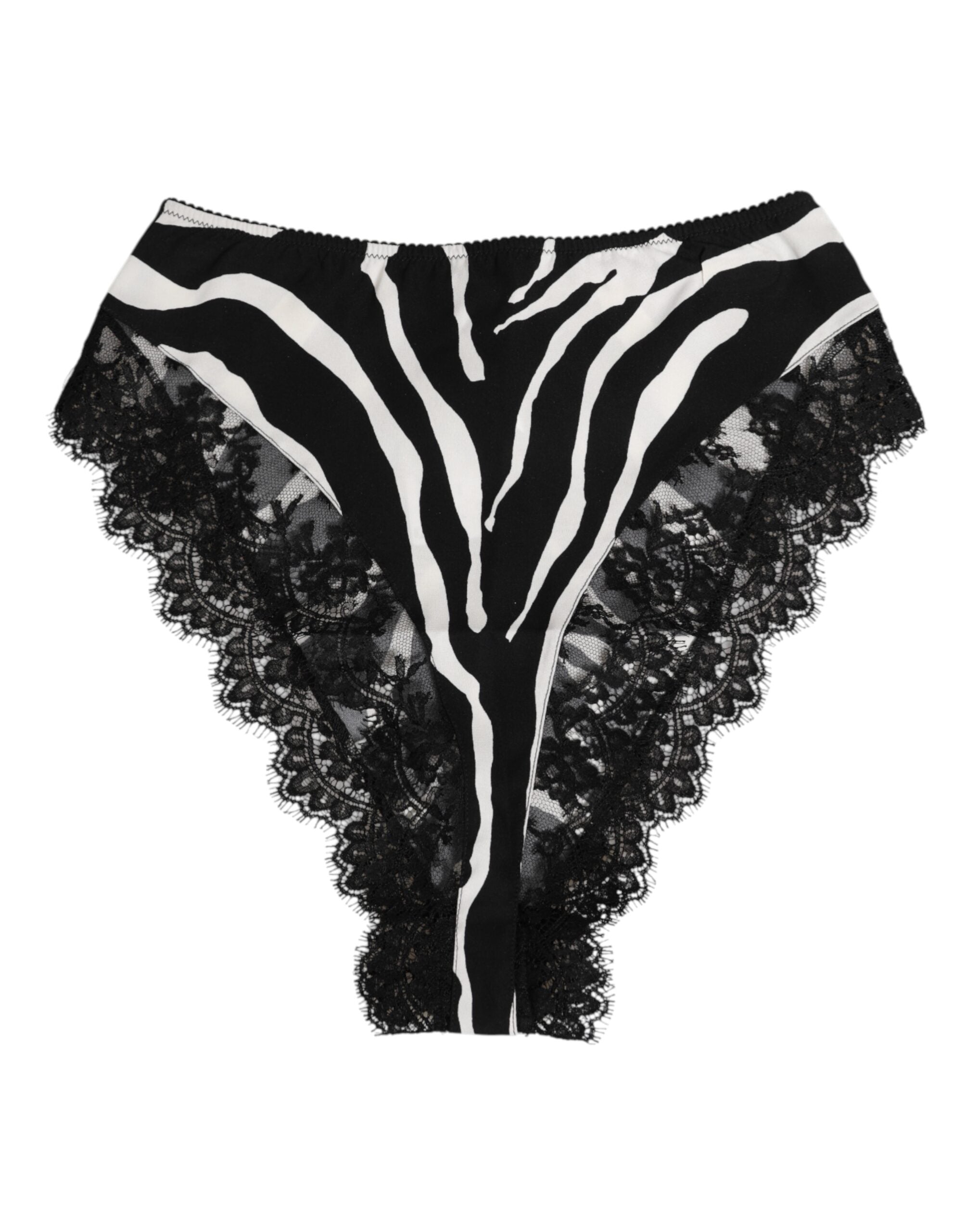 Dolce & Gabbana Black Silk Zebra Print High Waisted Lace Underwear