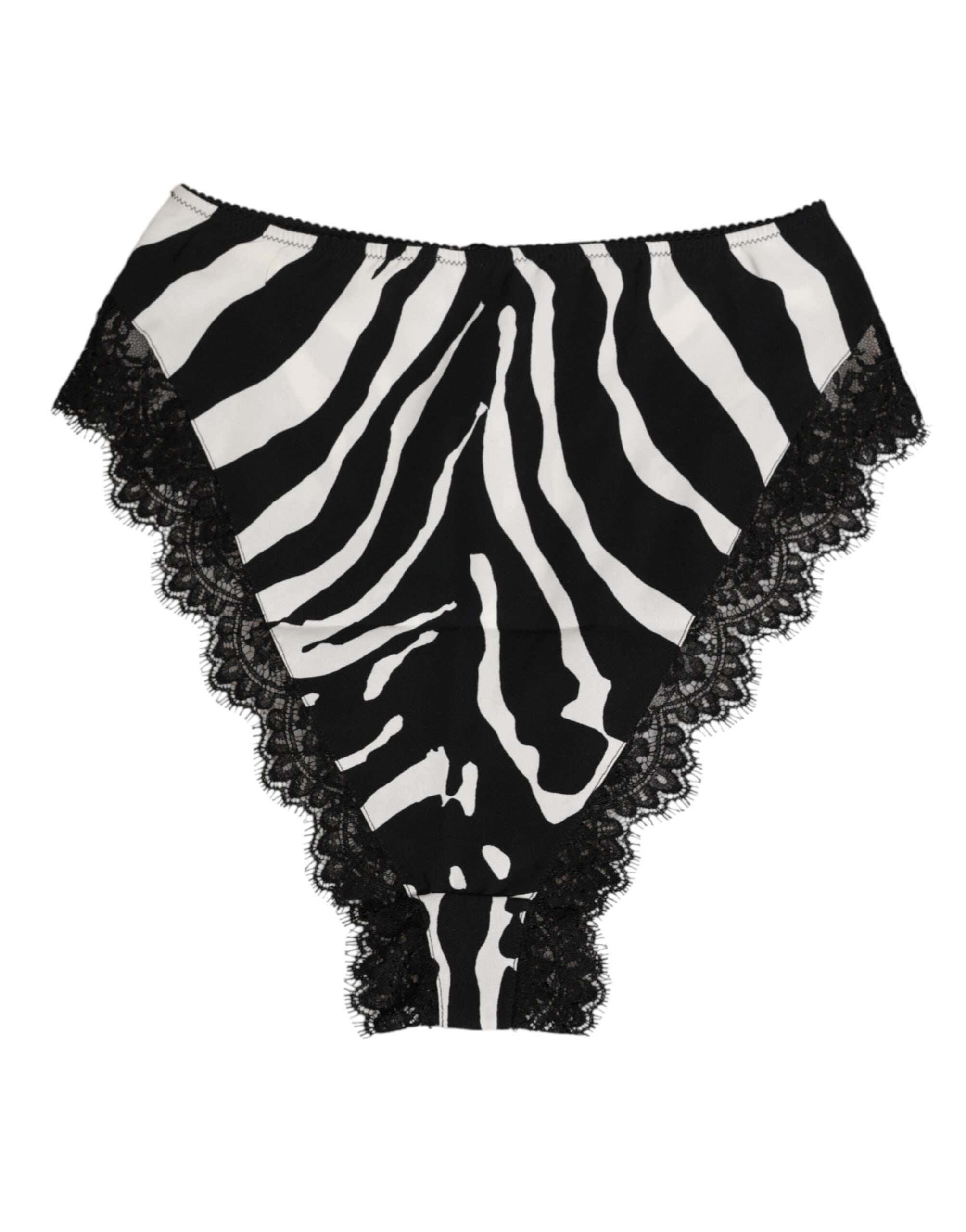 Dolce & Gabbana Black Silk Zebra Print High Waisted Lace Underwear