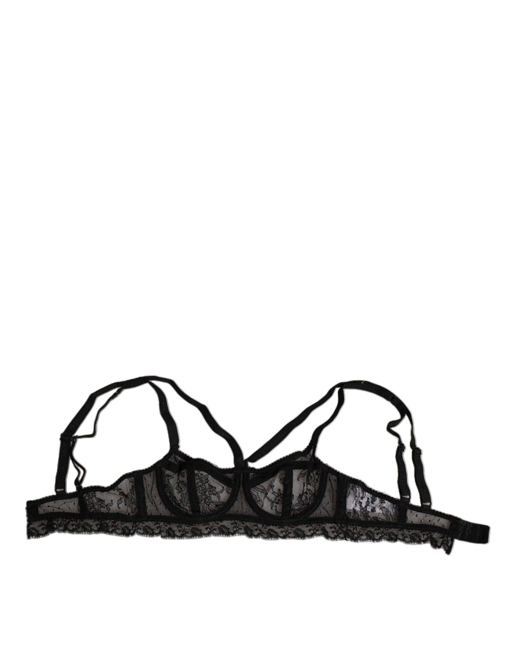 Dolce & Gabbana Schwarzer geblümter Spitzen-Nylon-Balconcino-BH Unterwäsche