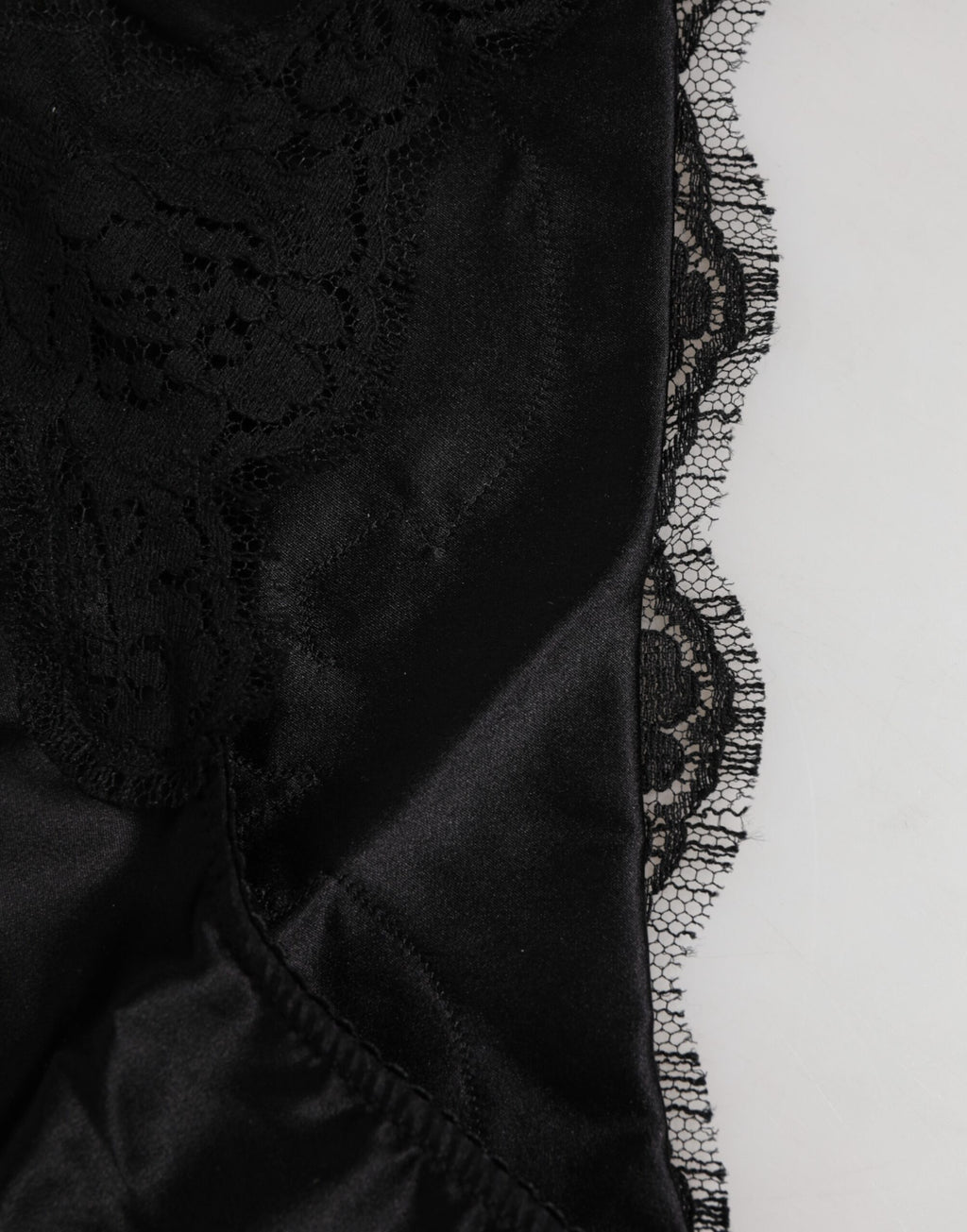 Dolce & Gabbana Schwarzer Seidensatin Floral Spitze Panty Slip Unterwäsche