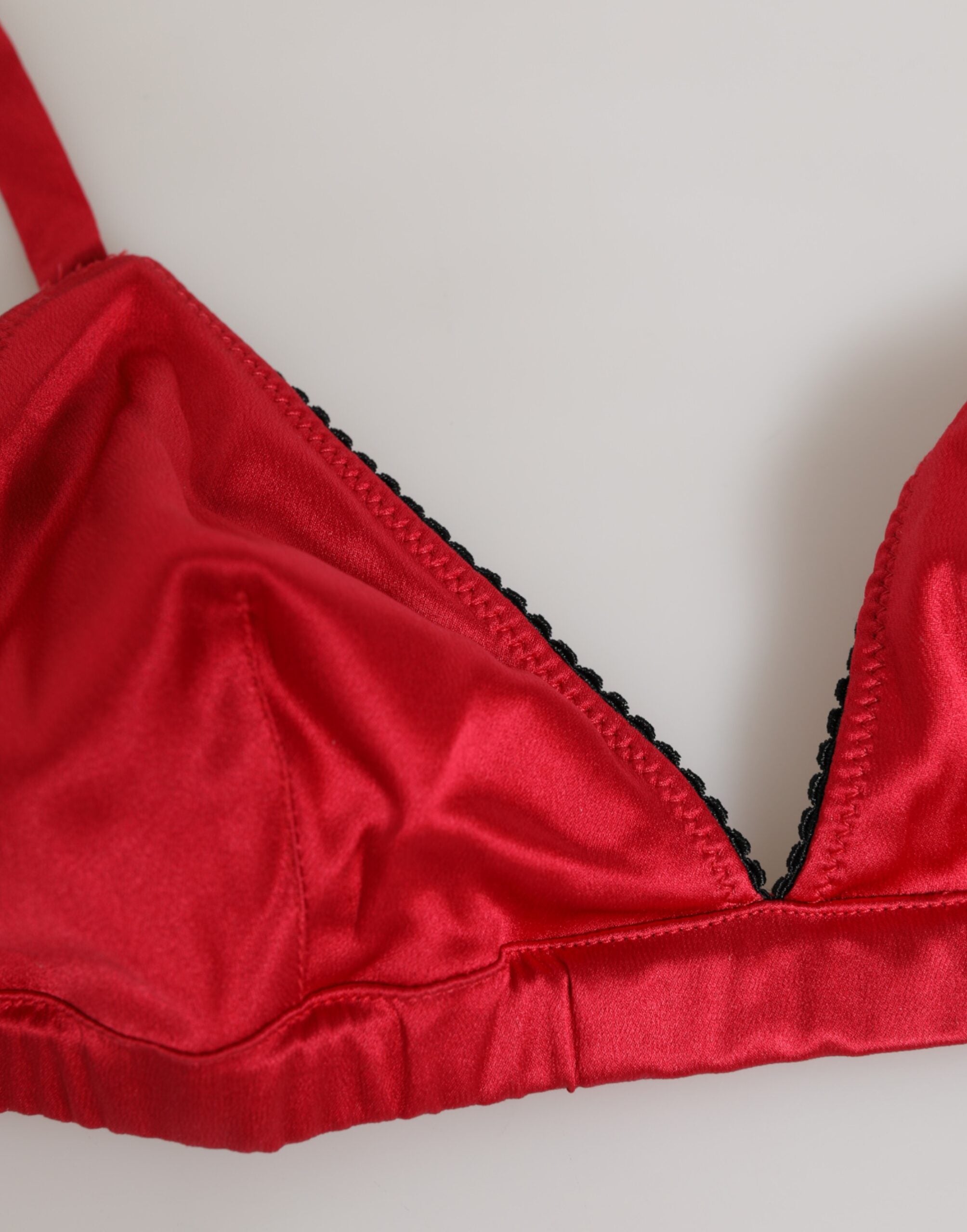 Dolce & Gabbana Red Silk Satin Triangle Soft Cup Bra Underwear