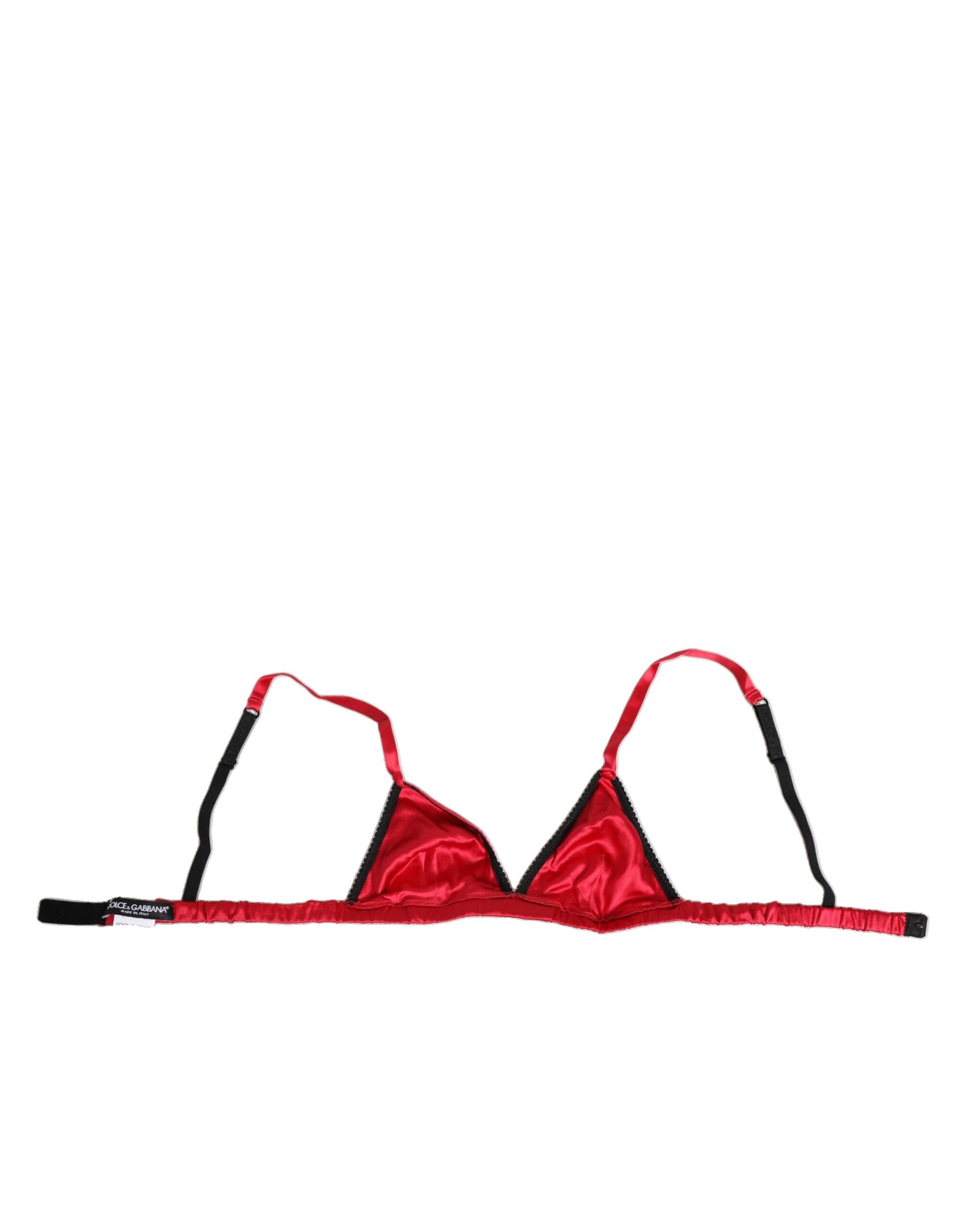 Dolce & Gabbana Red Silk Satin Triangle Soft Cup Bra Underwear