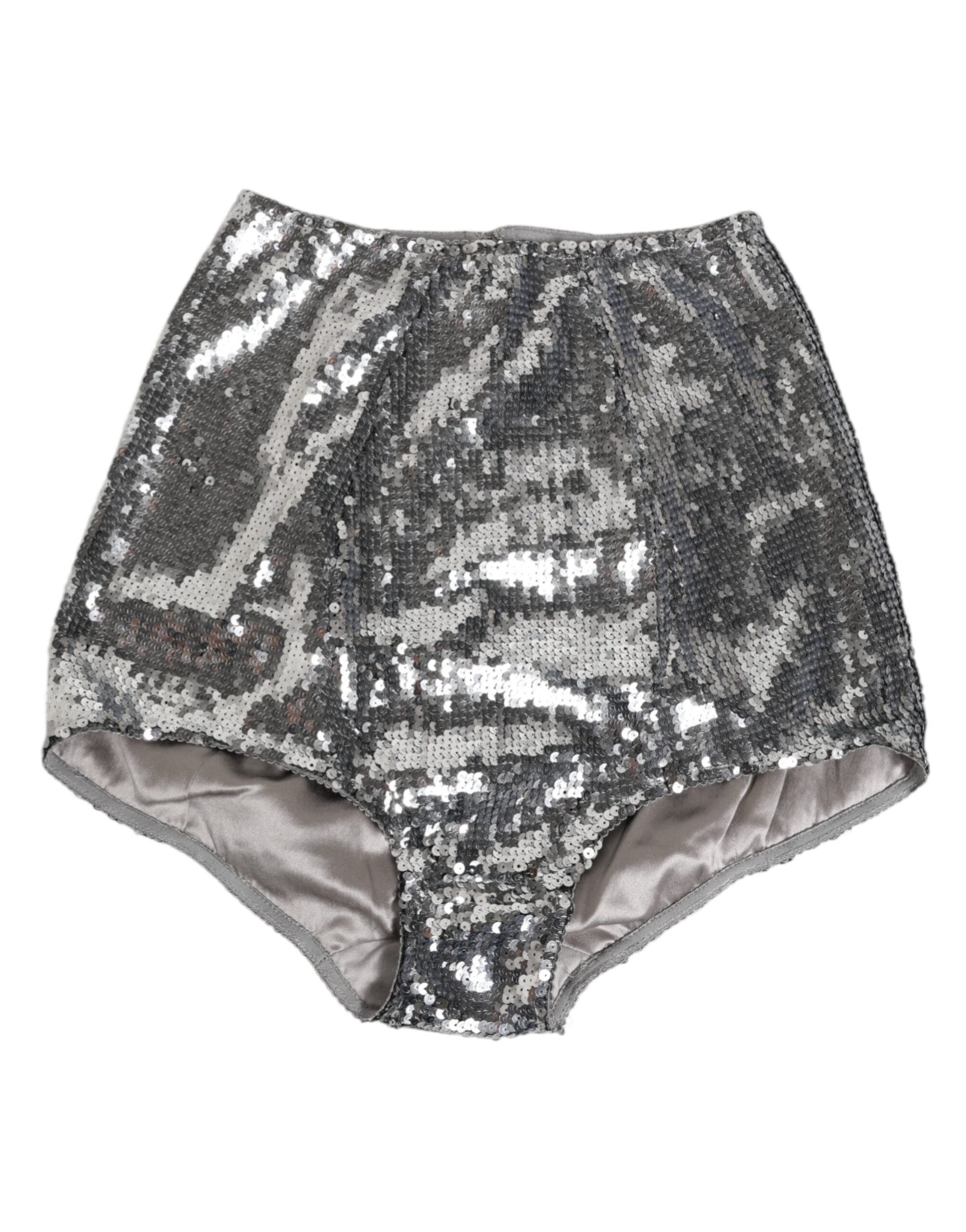 Dolce & Gabbana Silbernes Nylon Pailletten Miederhöschen Unterwäsche