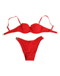 Dolce & Gabbana Roter Nylon-Badeanzug 2 Stück Oberteil Unterteil Bademode