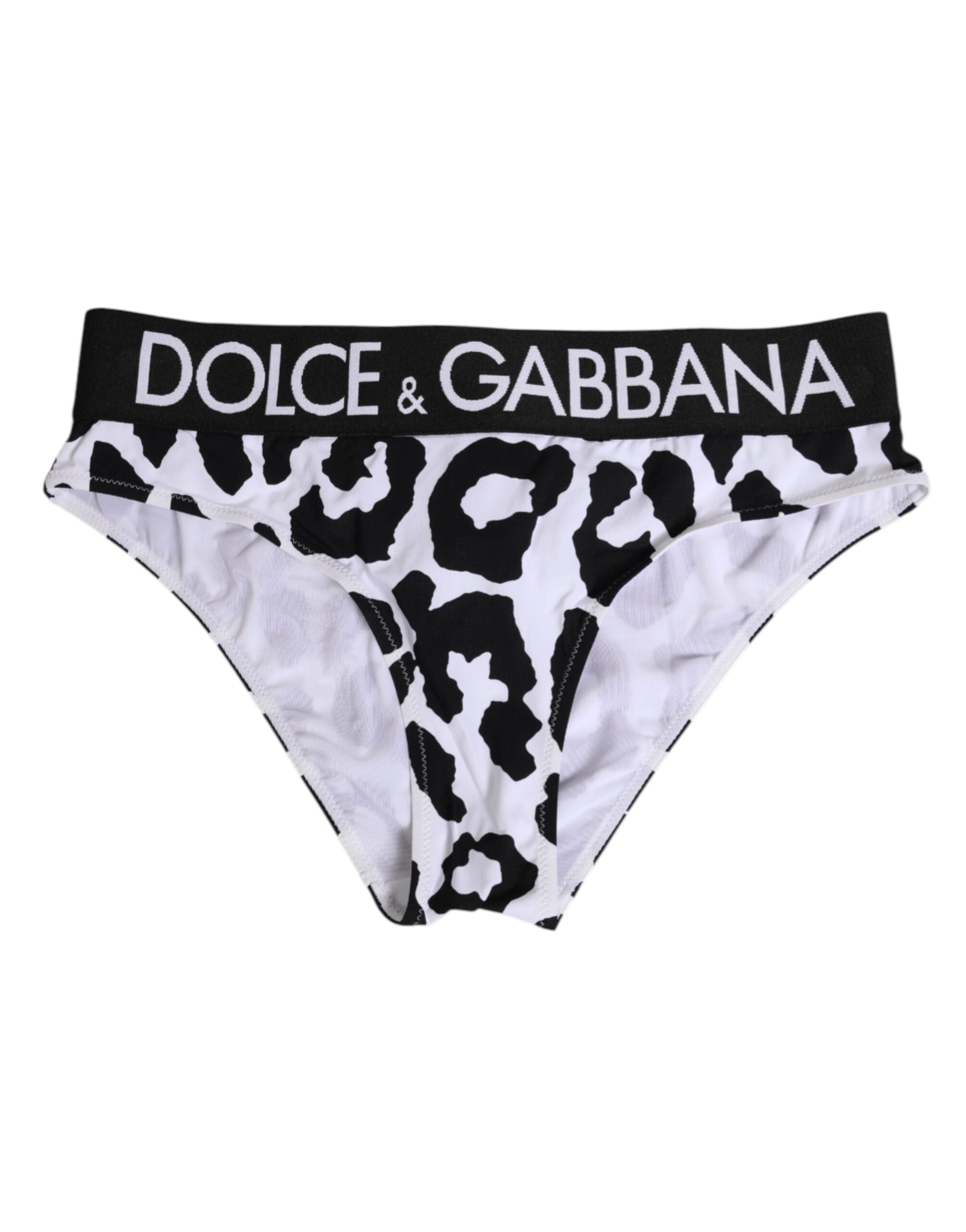 Dolce & Gabbana White Leopard Nylon High-Waisted Briefs Underwear