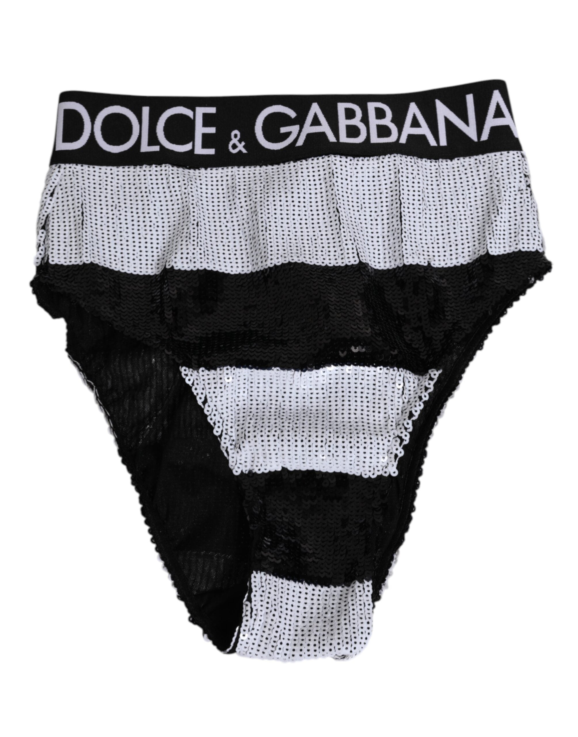 Dolce & Gabbana Black White Sequin High Waist Brief Underwear
