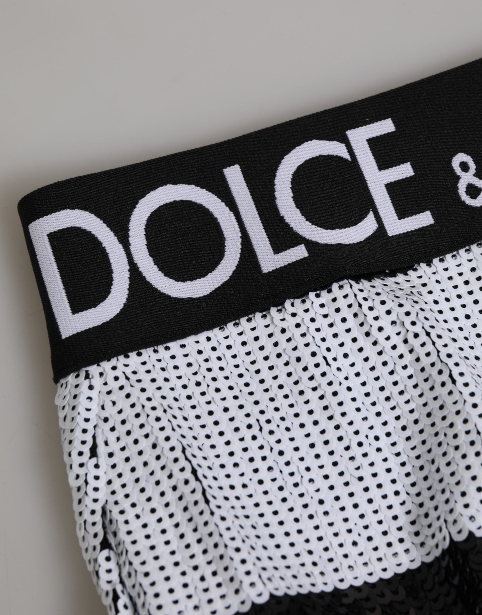 Dolce & Gabbana Black White Sequin High Waist Brief Underwear