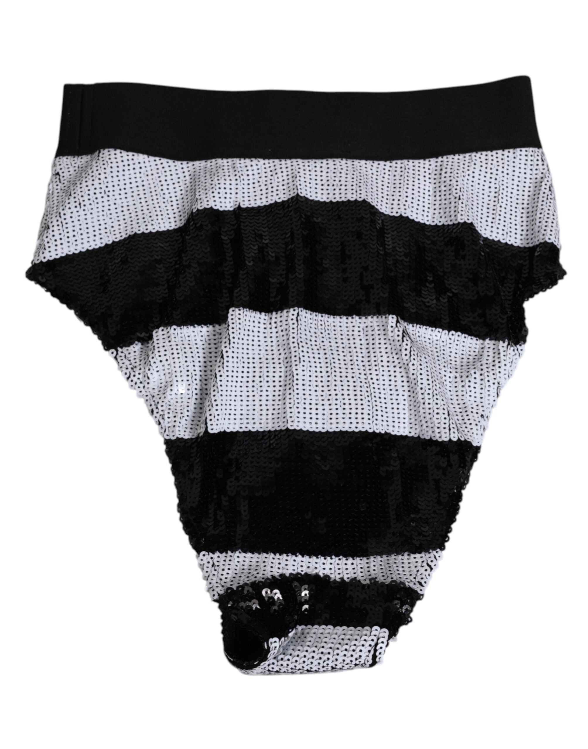 Dolce & Gabbana Black White Sequin High Waist Brief Underwear