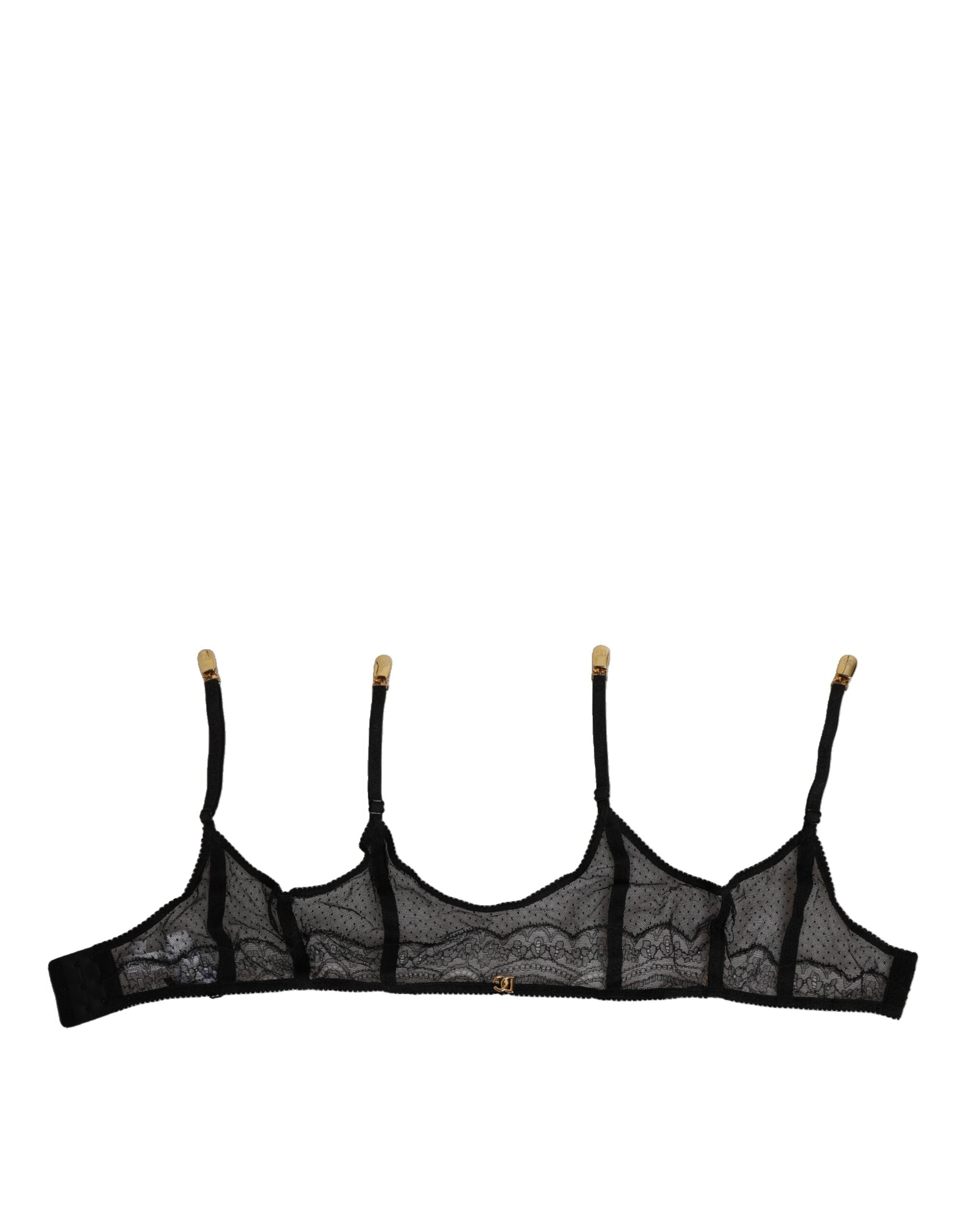 Dolce & Gabbana Black Floral Lace Nylon Strap Garter Lingerie