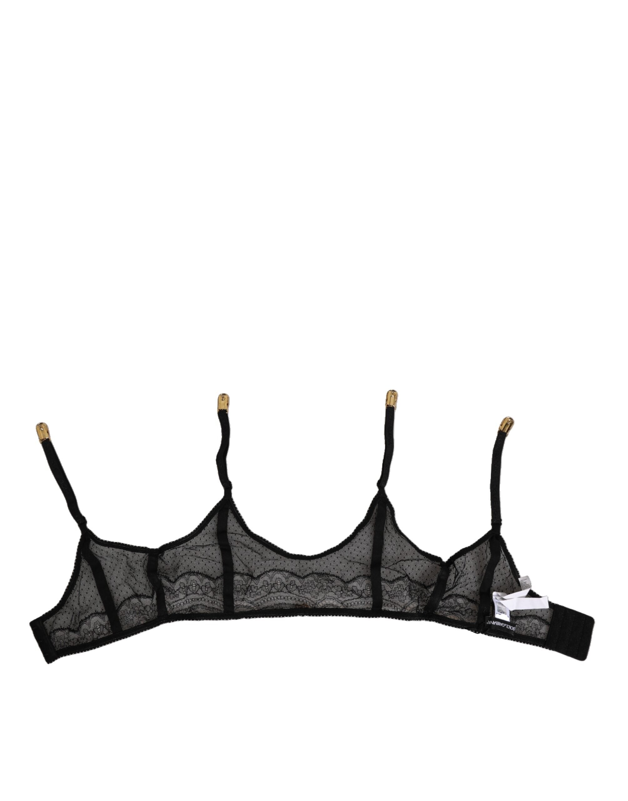 Dolce & Gabbana Black Floral Lace Nylon Strap Garter Lingerie