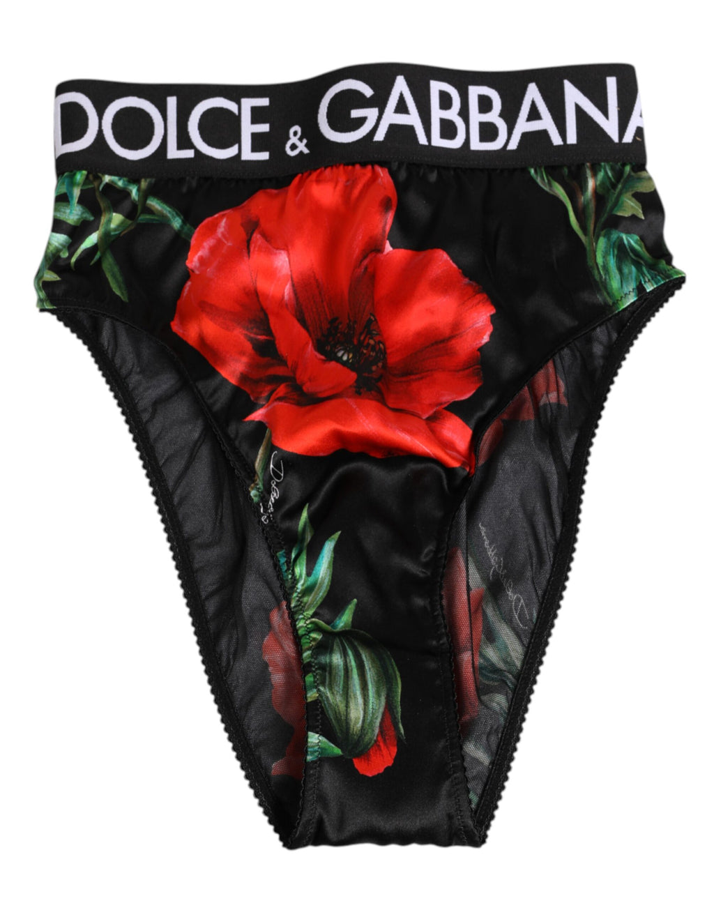 Dolce & Gabbana Black Floral Silk High-Waist Briefs Underwear