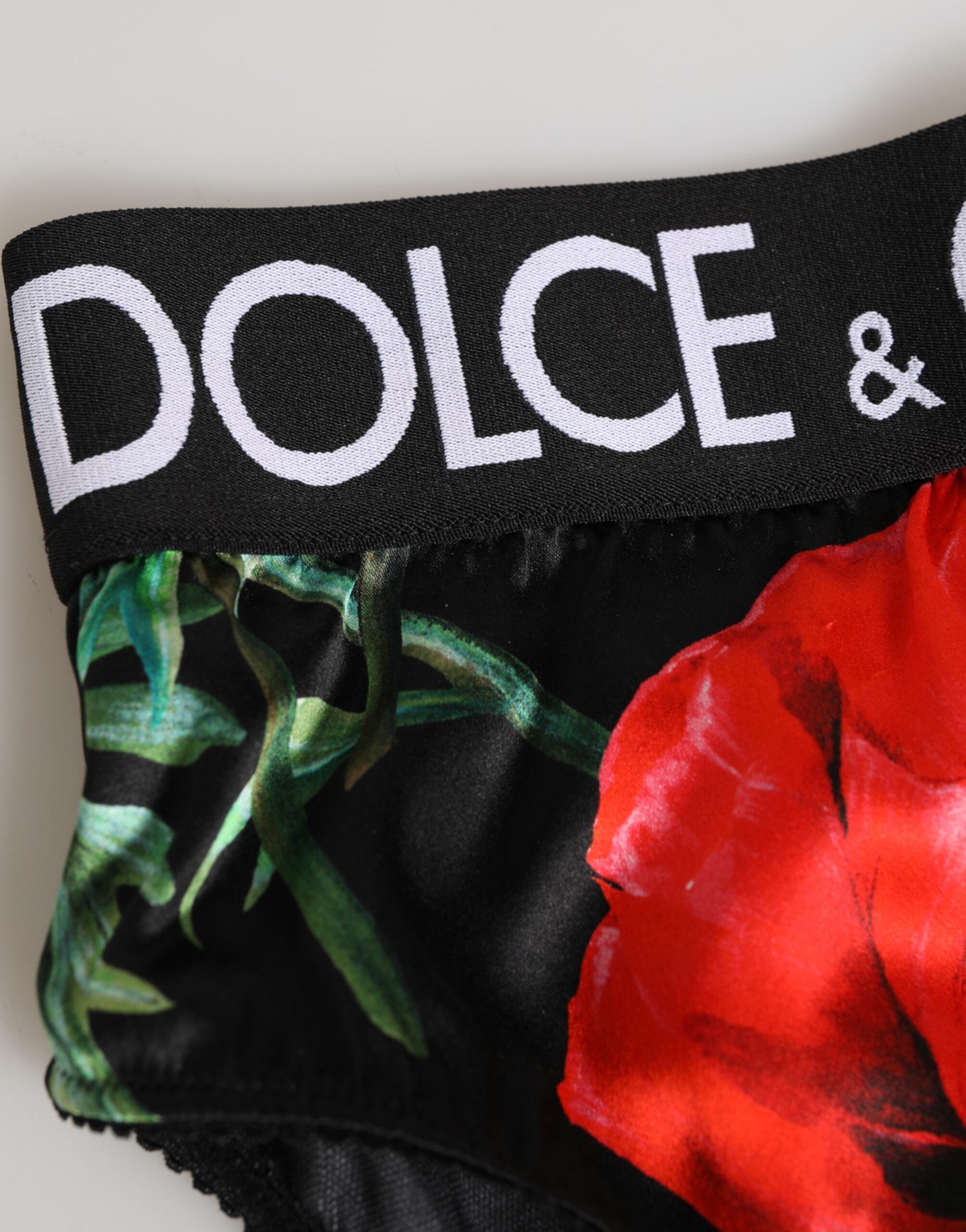 Dolce & Gabbana Black Floral Silk High-Waist Briefs Underwear