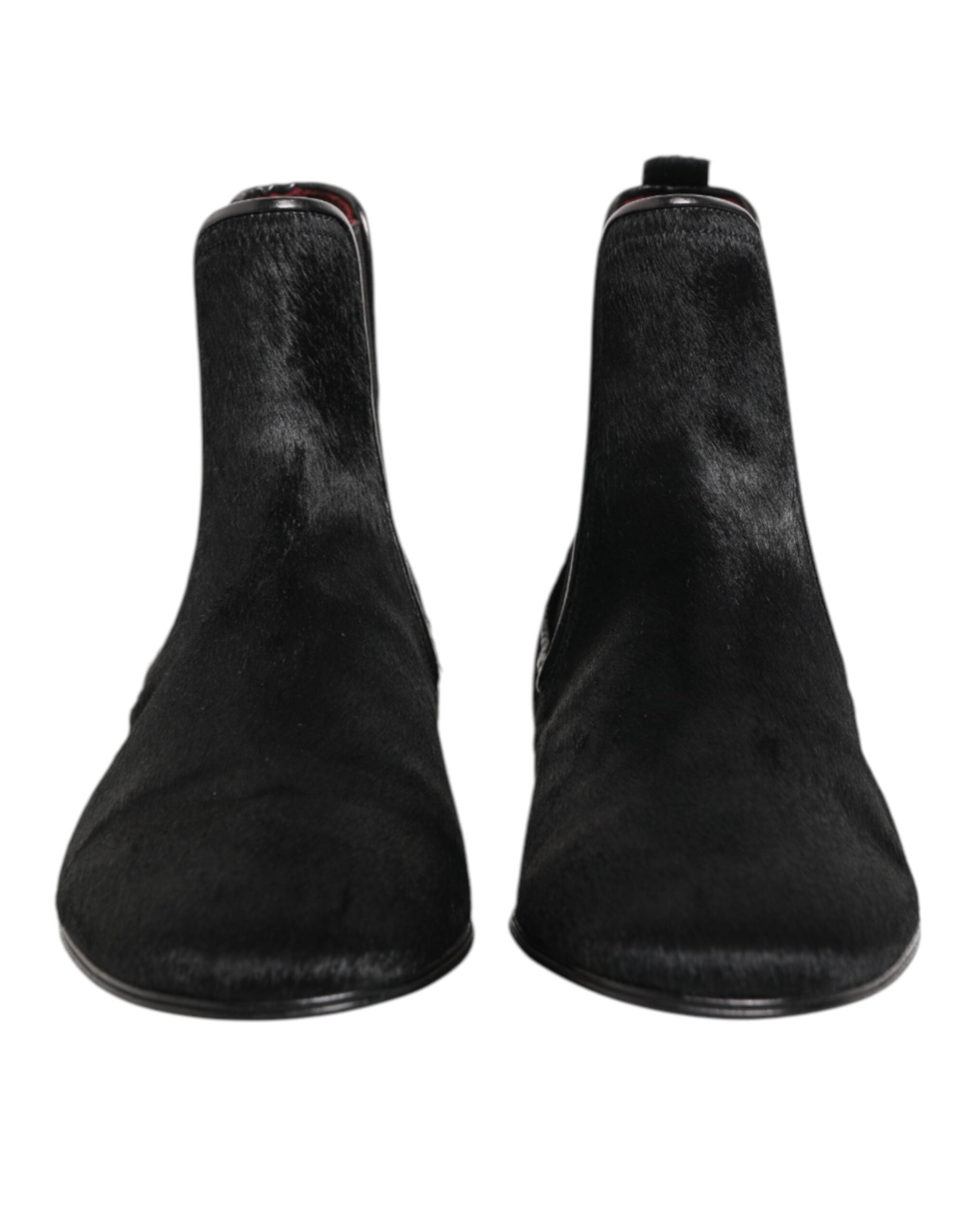 Dolce & Gabbana Black Leather Fur Men's CHELSEA Boots Shoes
