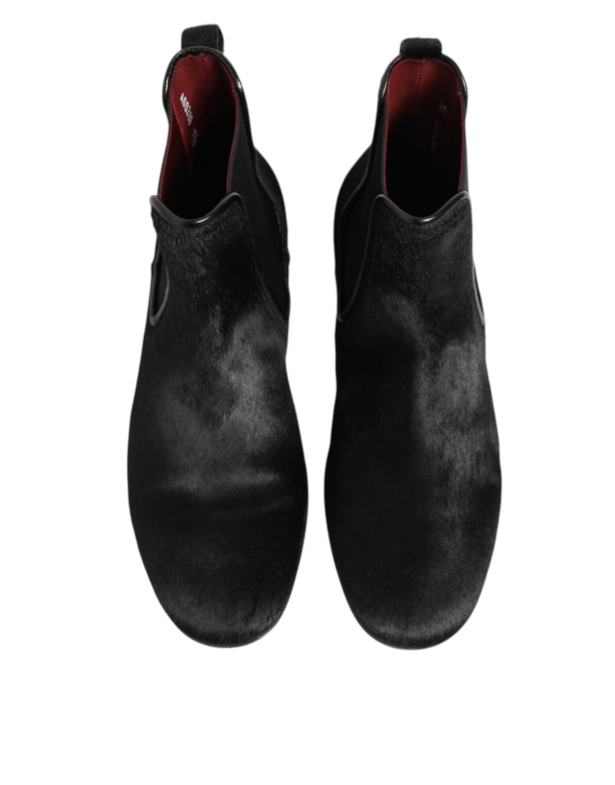 Dolce & Gabbana Black Leather Fur Men's CHELSEA Boots Shoes