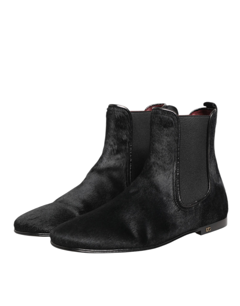 Dolce & Gabbana Black Leather Fur Men's CHELSEA Boots Shoes