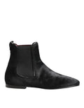Dolce & Gabbana Black Leather Fur Men's CHELSEA Boots Shoes