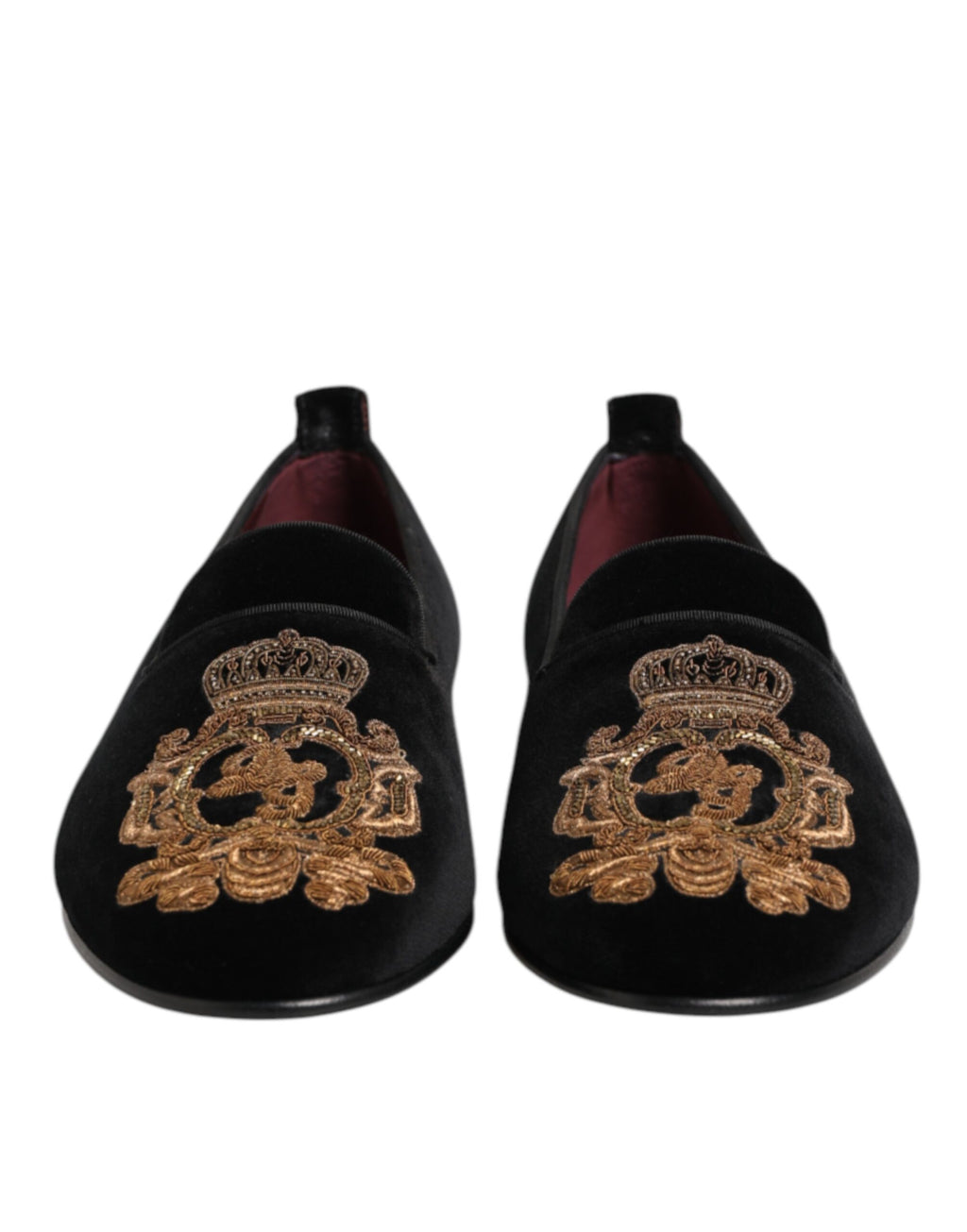 Dolce & Gabbana Black Velvet Gold Crown Men's Loafers Shoes