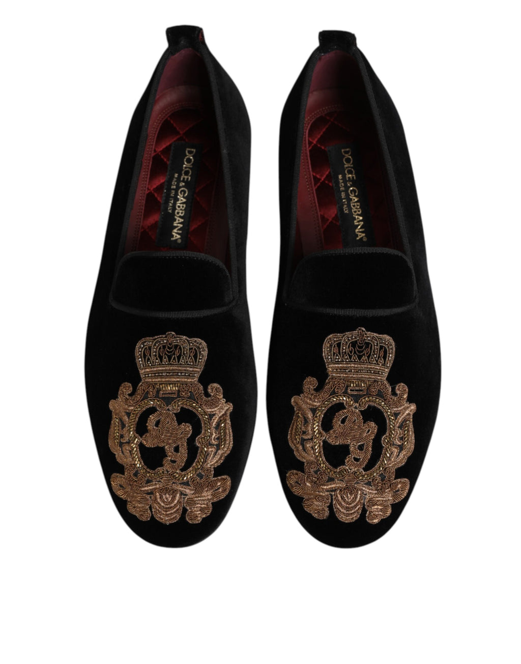 Dolce & Gabbana Black Velvet Gold Crown Men's Loafers Shoes