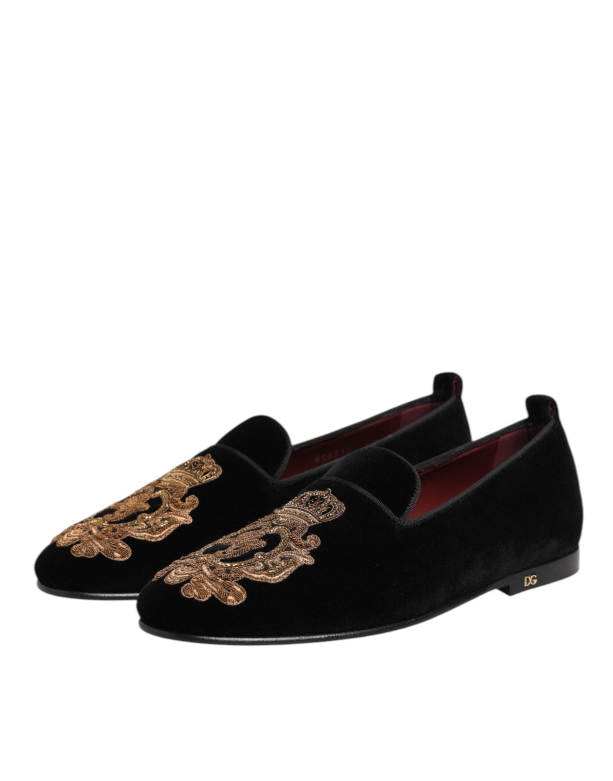 Dolce & Gabbana Black Velvet Gold Crown Men's Loafers Shoes