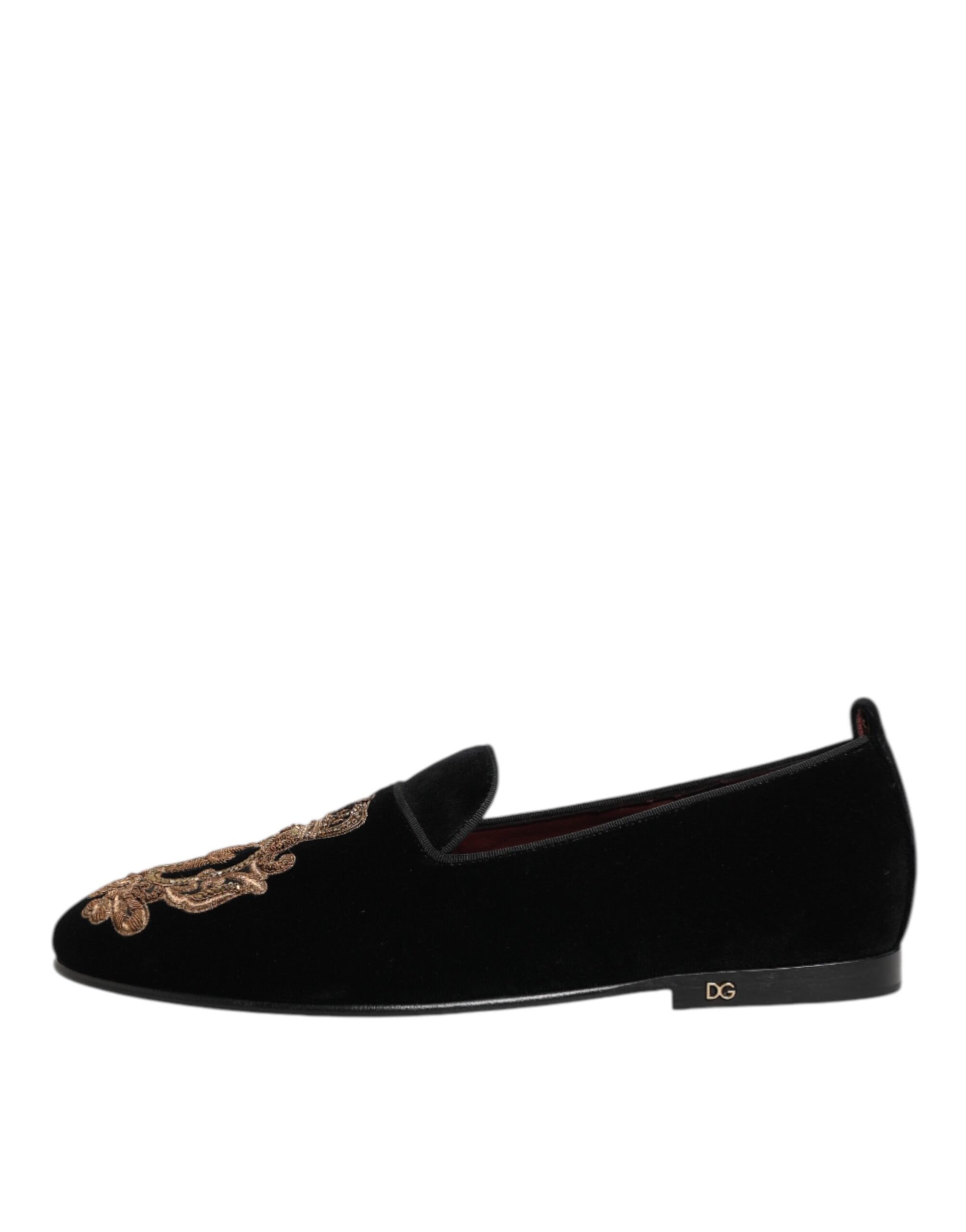 Dolce & Gabbana Black Velvet Gold Crown Men's Loafers Shoes