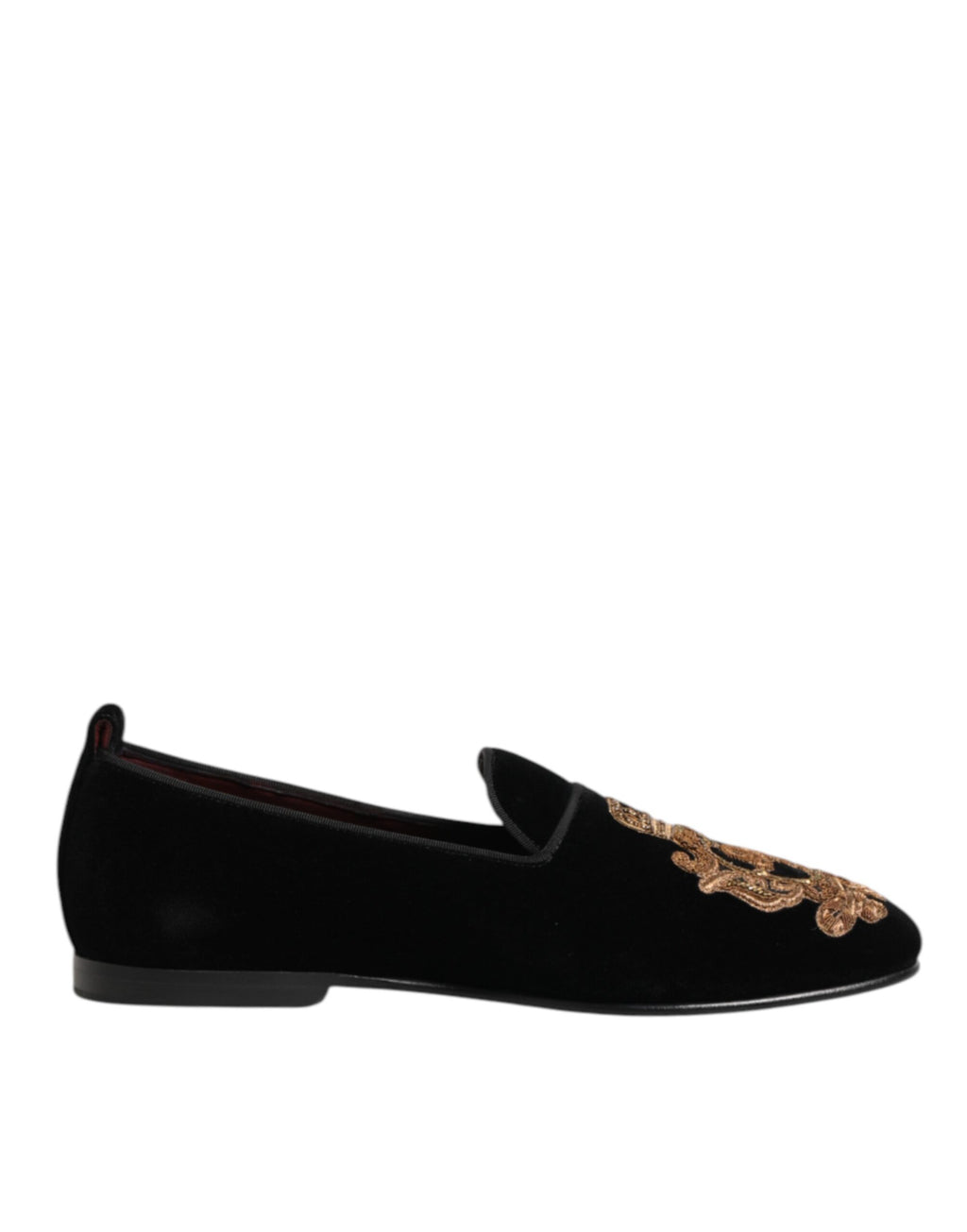 Dolce & Gabbana Black Velvet Gold Crown Men's Loafers Shoes