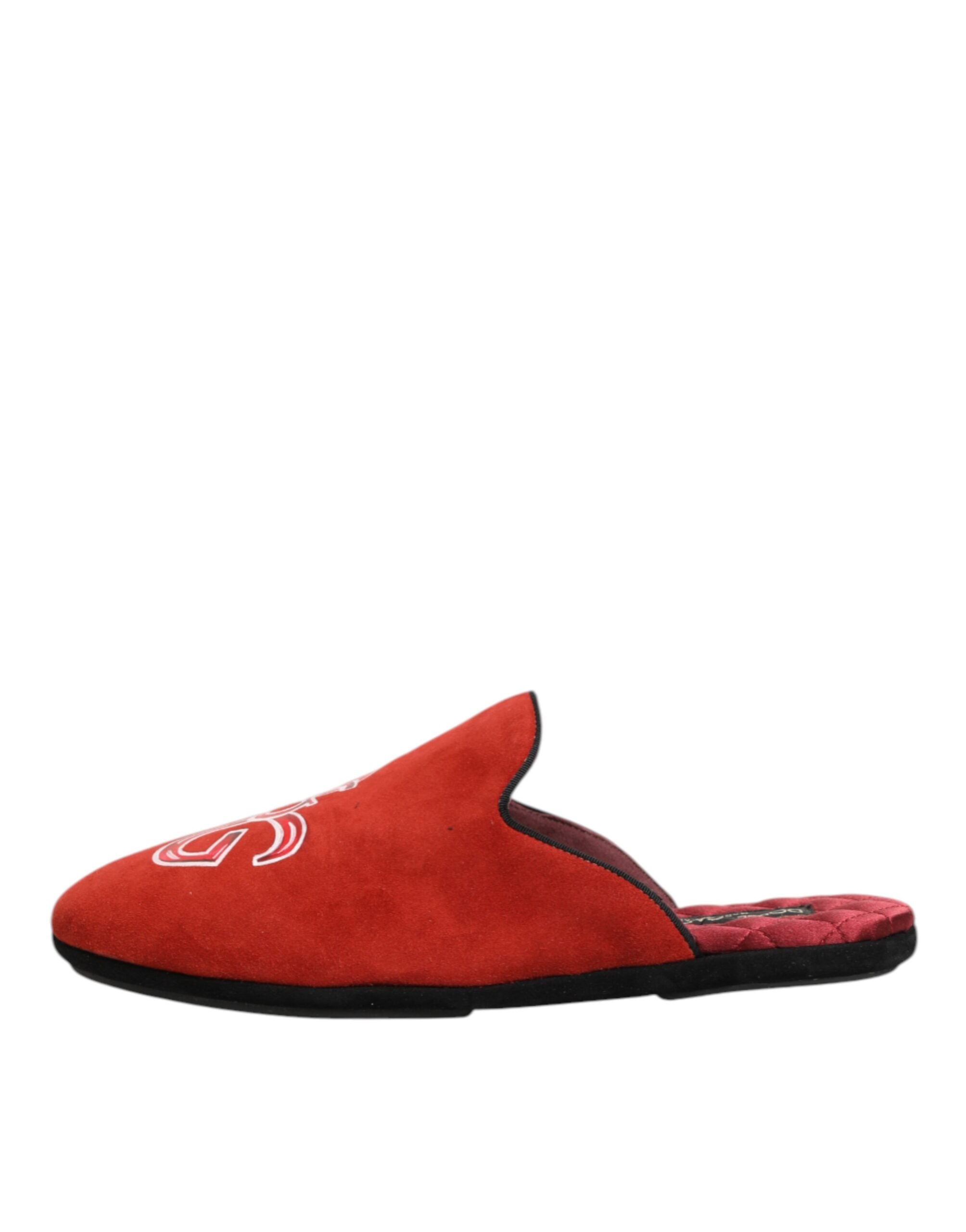 Dolce & Gabbana Rote Wildleder DG King Männer Hausschuhe Schuhe
