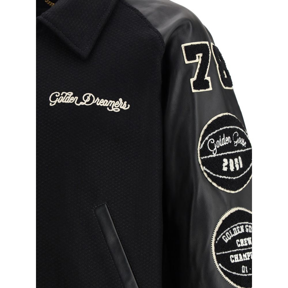 Golden Goose Black Wool Fleece Bomber Jacket
